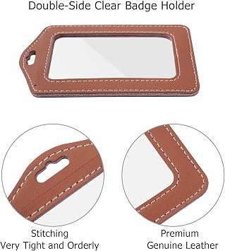3 Pcs Vertical Leather Badge Holders, Black/Brown/Gray ID Holder for Lanyard, Waterproof Clear Card Holder for School ID Office ID, ID Protector for Women,Men