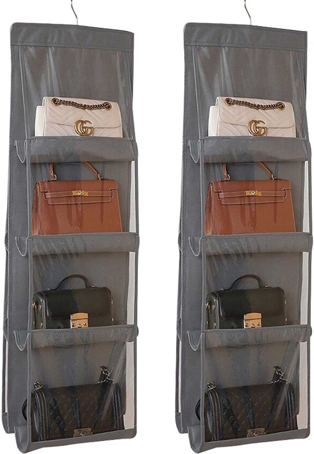 2 Pièces Organisateur De Sac À Main Suspendu 8 Poches Faciles D'accès Penderie Placard Sac De Rangement Suspendu Transparent Organisateur De Sac À Main Souple Et Pliable Anti-poussière