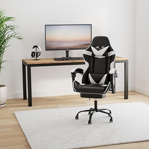 Miniatura 2 de YSSOA Silla para videojuegos, silla de computadora con reposapiés, altura ajustable y función de inclinación de 90 a 135, silla reclinable giratoria