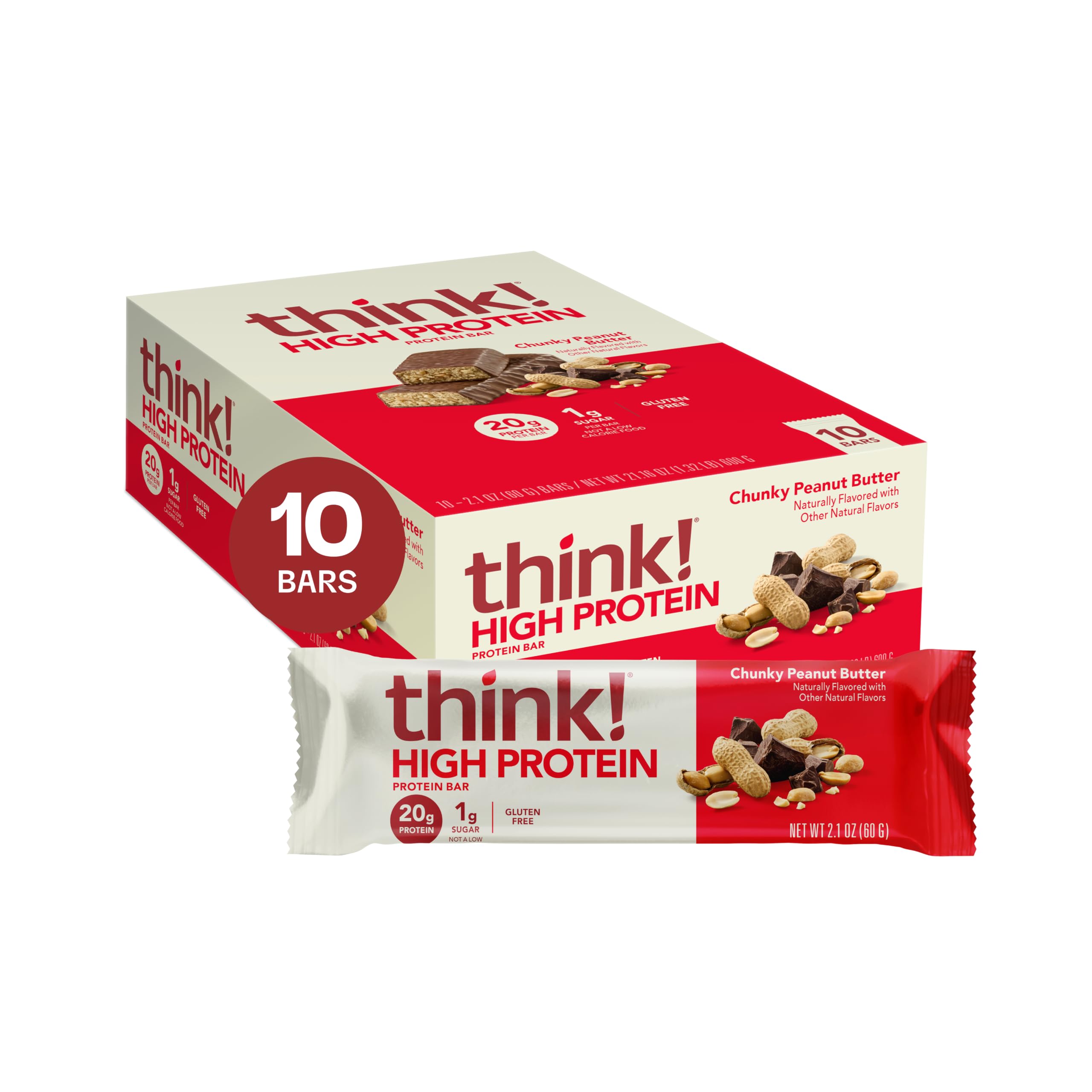 think! High Protein Bar, Chunky Peanut Butter, 10 Count