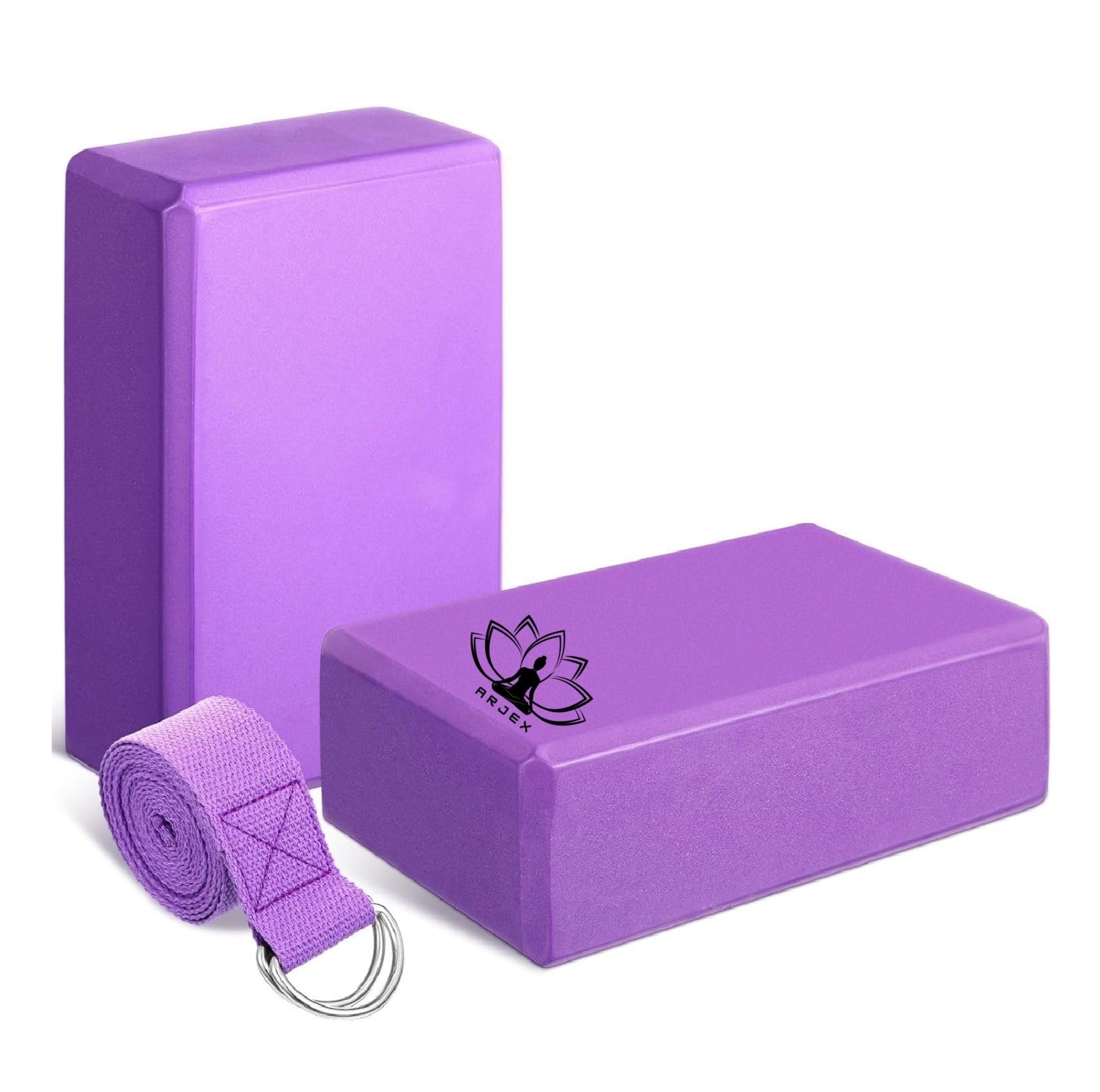 DARKNESS Yoga Block and Yoga Strap Set, 2 EVA Foam Soft Non-Slip Yoga Blocks 9×6×4 inches, 8FT Metal D-Ring Strap for Yoga, General Fitness, Pilates, Stretching and Toning (Purple)