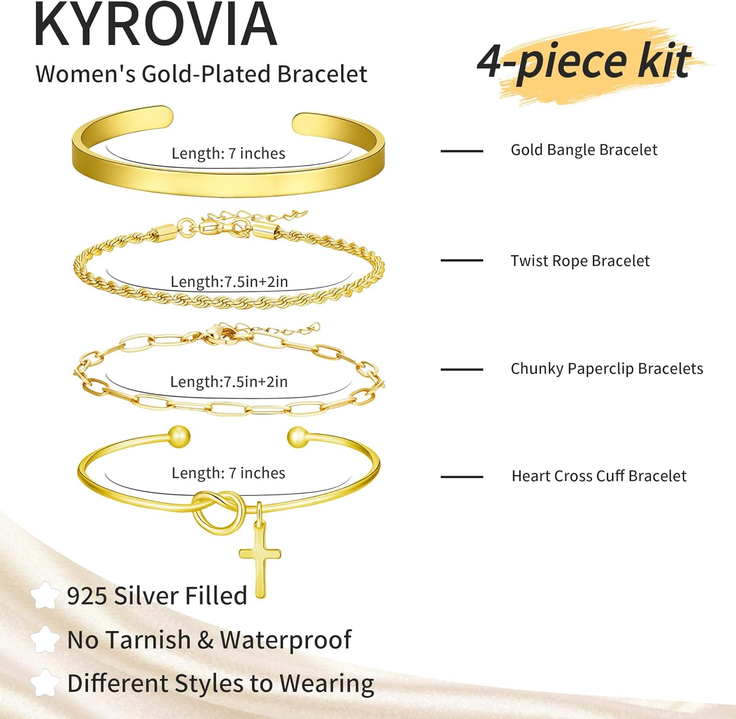 Gold Bracelet Stack for Women 14K Gold Plated Bracelet Stack Silver Jewelry Set Stackable Gold Jewelry Gold Bracelet - Image 2