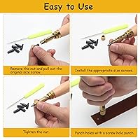 Vista 4 de Boyistar - Perforadora de tornillo japonesa ajustable, 6 tamaños de punta, perforadora para cinturón para cuero, mango de madera, herramienta