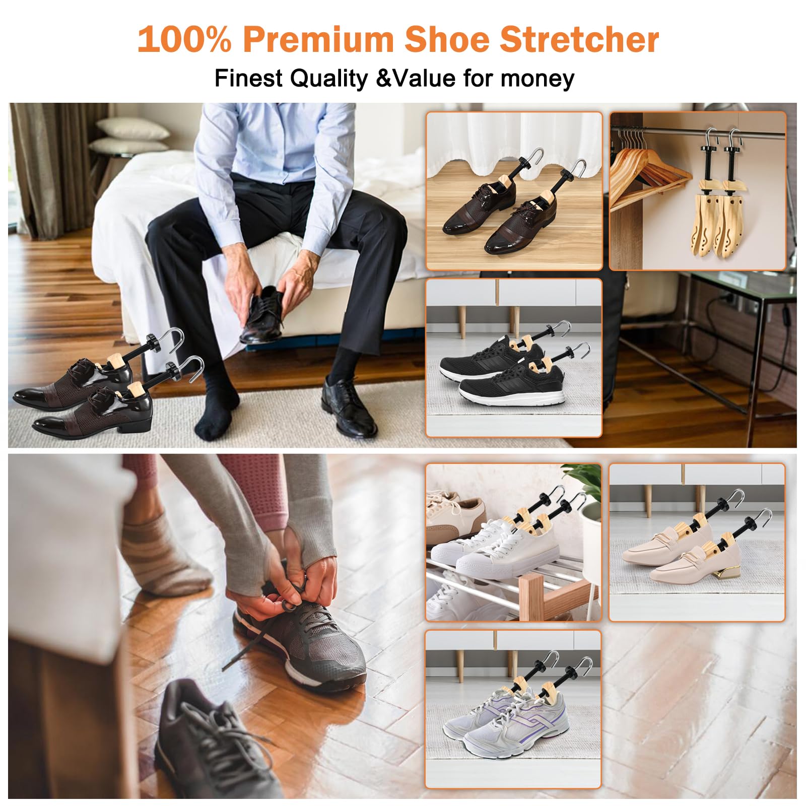 JJDPARTS - Varilla de zapatos de madera, par expansor de zapatos de 4 vías, extensor de madera, patrón en espiral para mujeres y hombres
