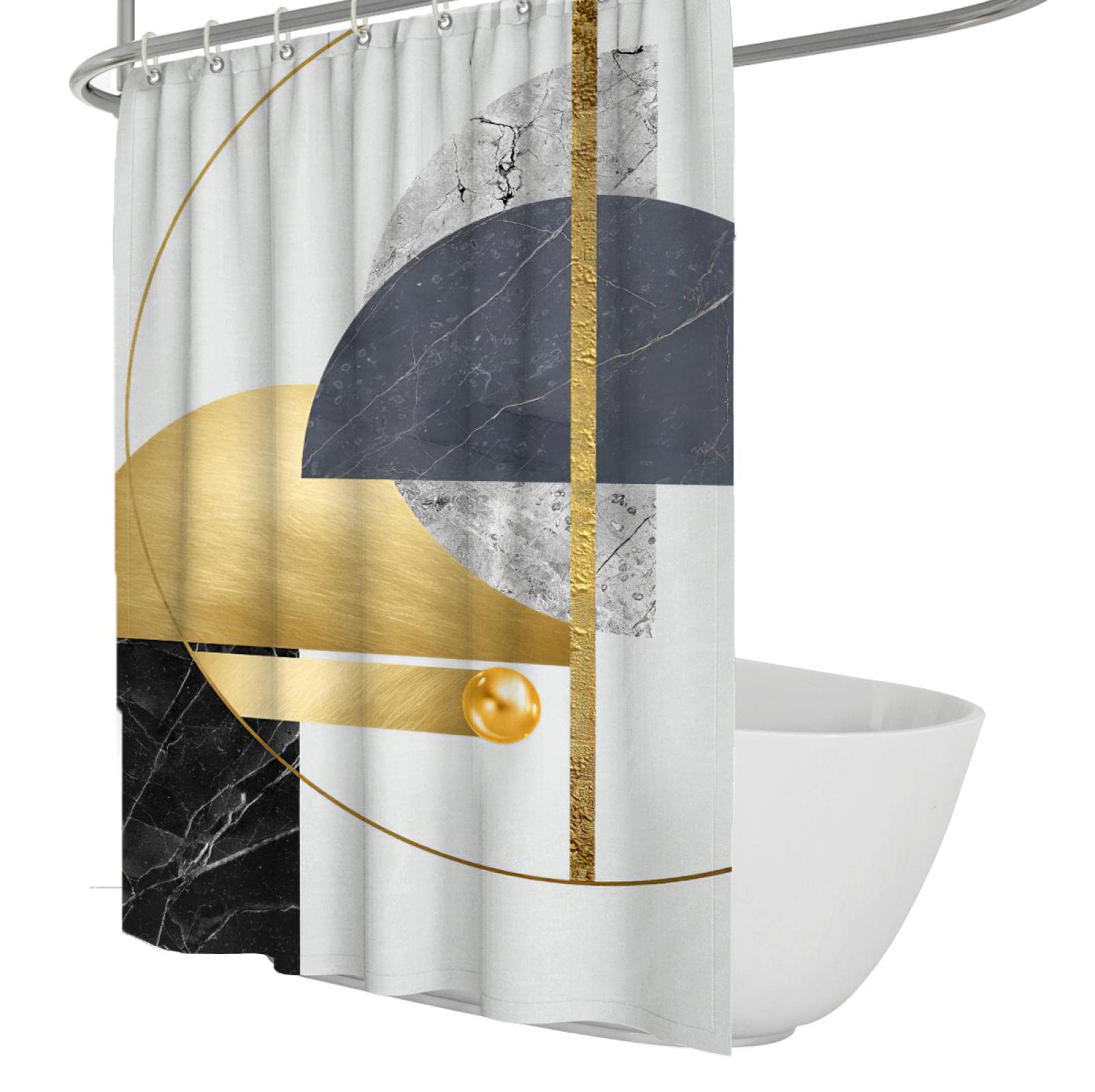 Zwart Goud marmeren douchegordijn Set Semi-Ronde textuur Luxe abstracte decoratieve Polyester waterdichte badkamergordijn Met 12 Haken 200x200cm
