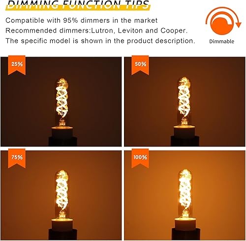 Miniatura 3 de Bombillas LED E12 de 3 W regulables, equivalente a 40 W, blanco cálido 2700 K, bombillas de filamento tubular para candelabro, ventilador de techo,