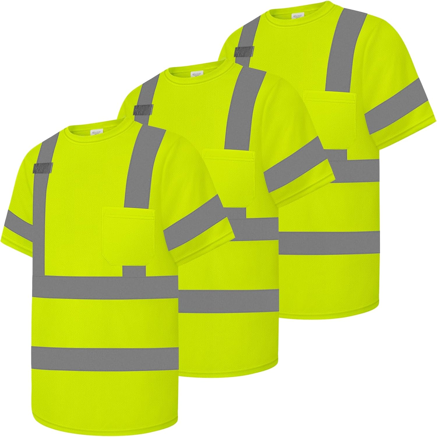 Hi Vis Shirts for Men & Women, Short Sleeve Class 3 High Visibility Safety Shirts with Reflective Strips, Yellow X-Large 3Pcs
