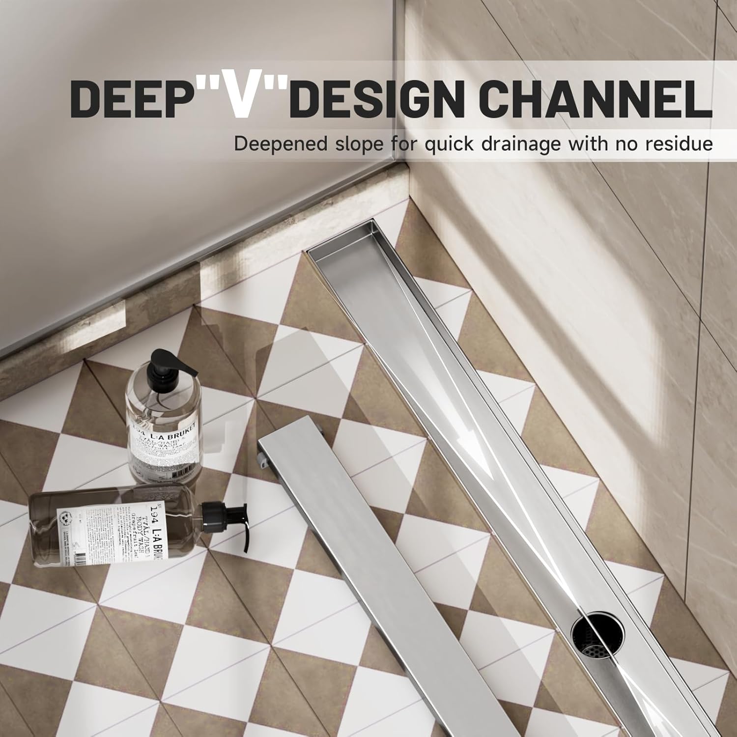 Linear Shower Drain, 36 Inch Linear Drain with Tile Insert Grate 304 Stainless Steel Shower Drains, Rectangular Shower Floor Drain w/Leveling Feet, Hair Trap for Bathroom and Balcony Brushed Nickel
