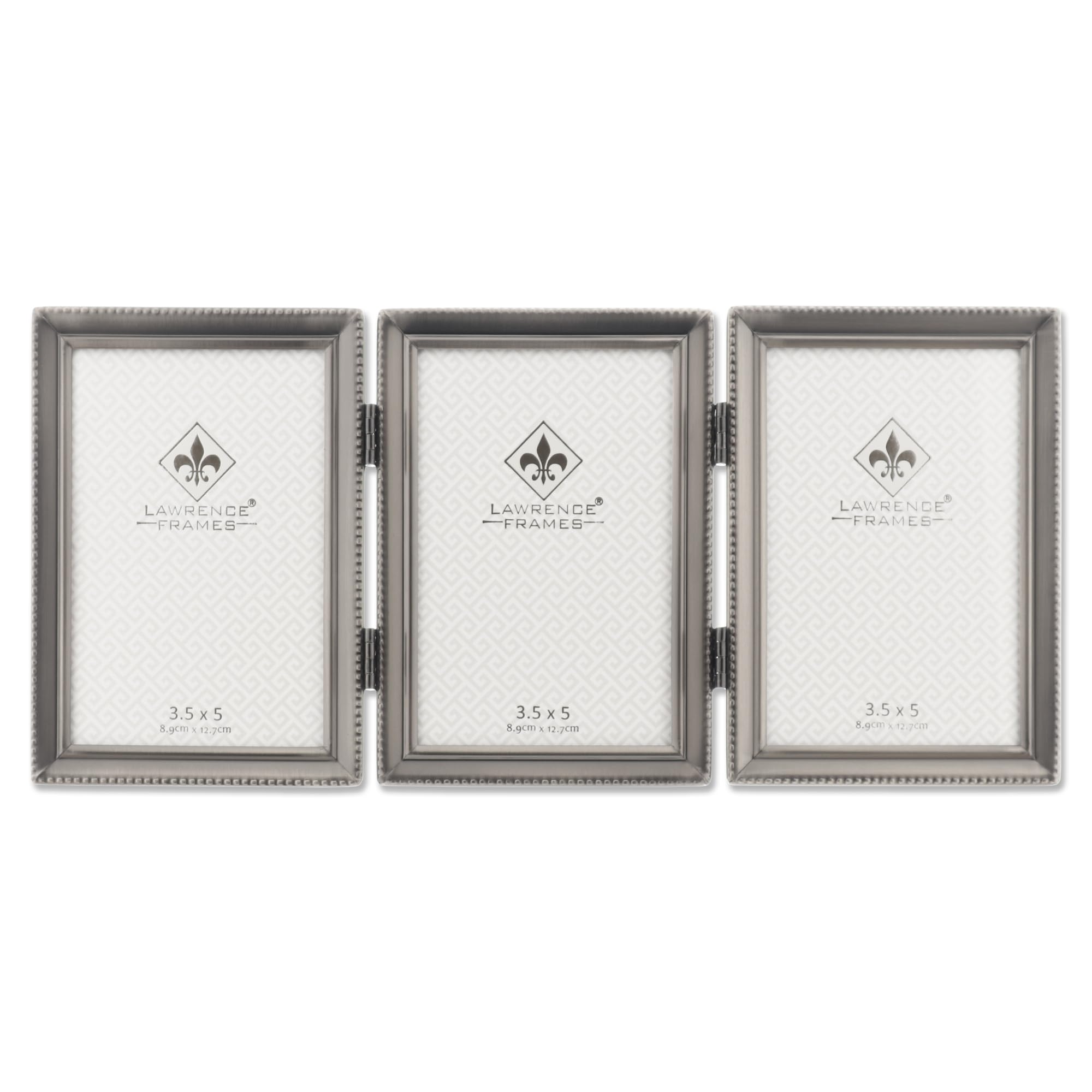 Lawrence Frames 11535T Antiker Bilderrahmen aus Zinn, aufklappbar, 7,6 x 12,7 cm, Perlenrand-Design