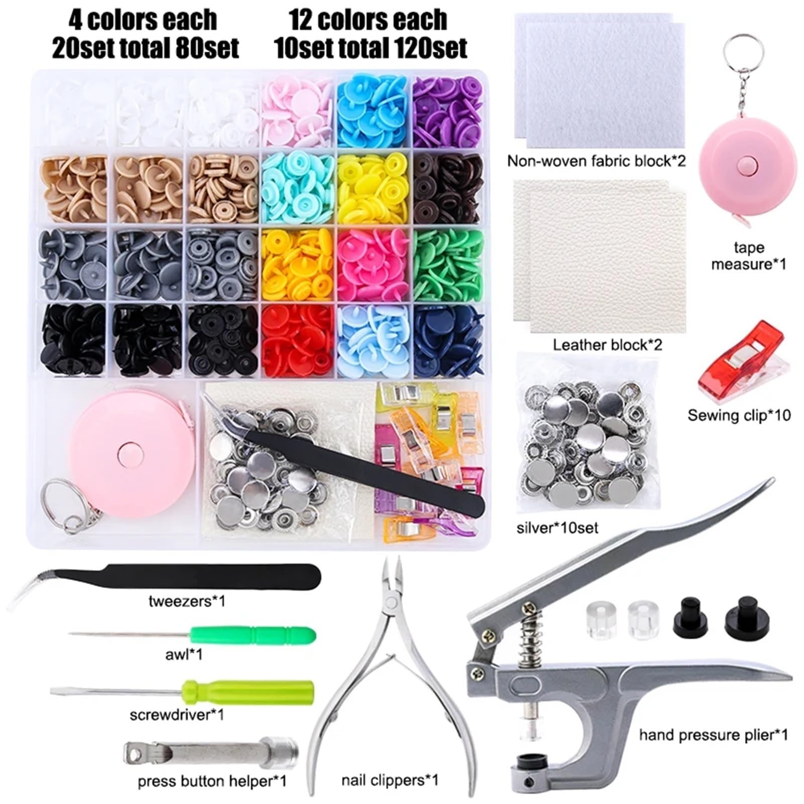 200 Set Druckknöpfe Nähwerkzeug-Set und Behälter, Kinderknöpfe for Kleidung, DIY Positionierungsclips, Druckknopfverschlüsse, handgefertigte Sets