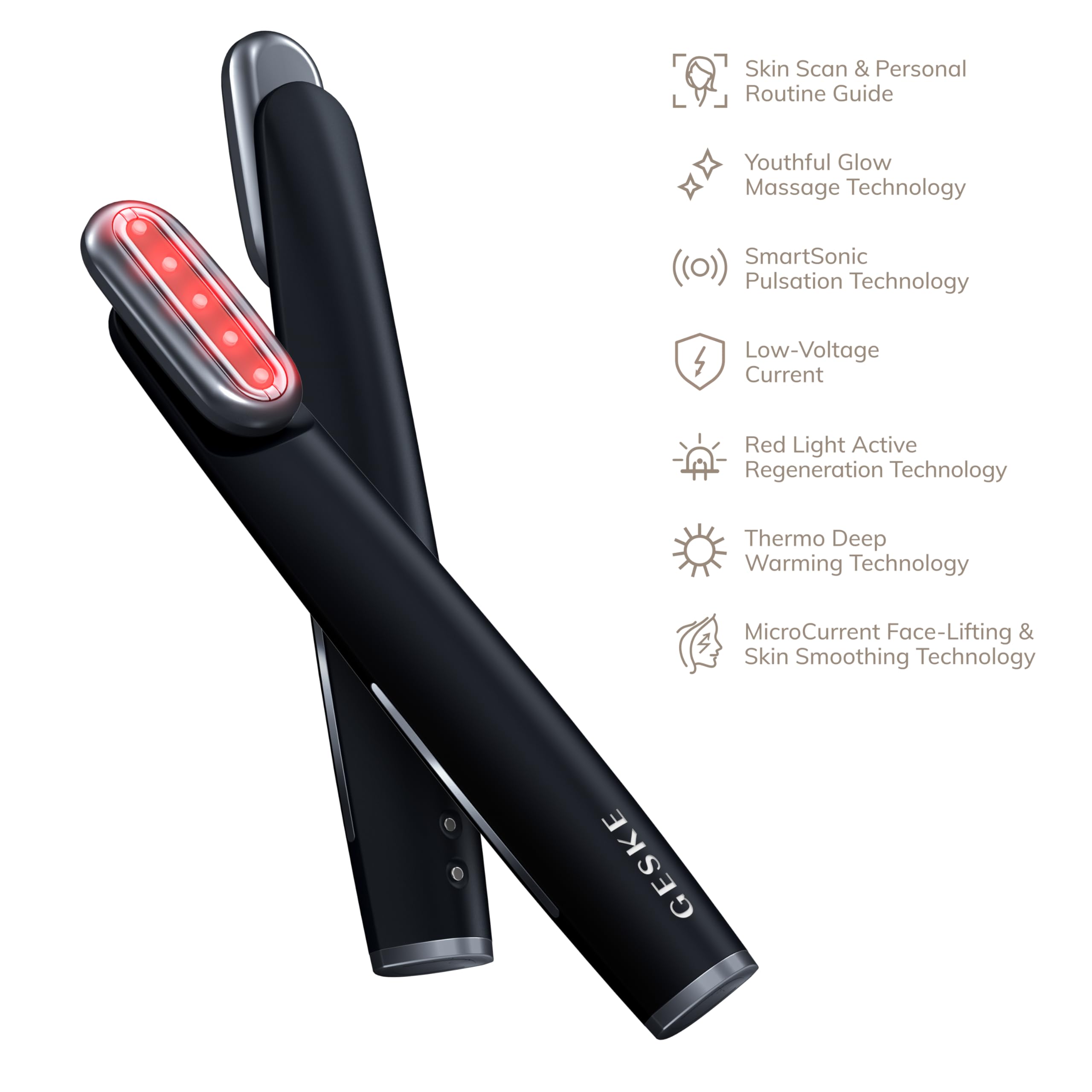 GESKE Skin Firming Wand | 7 in 1 | Anti-Aging | Mikrostrom Facelift | Reduziert Alterserscheinungen | Fortschrittlicher Facial Firmer | Red LED Light Technology | Flexibler Kopf