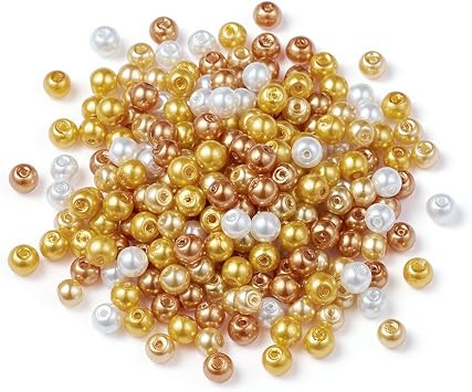 Cheriswelry 400pc 4mm Caramel Glass Pearl Round Beads Environmental Dyed Mini Loose Spacer Ball Beads Smooth Wedding Decoration Beads for DIY Craft Earring Bracelet Necklace Jewelry Making