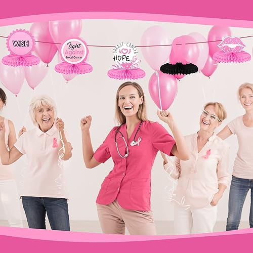 Miniatura 5 de 9 piezas de centro de mesa de panal de concientización sobre el cáncer de mama, decoración de fiesta de cáncer de mama, cinta rosa, suministros de