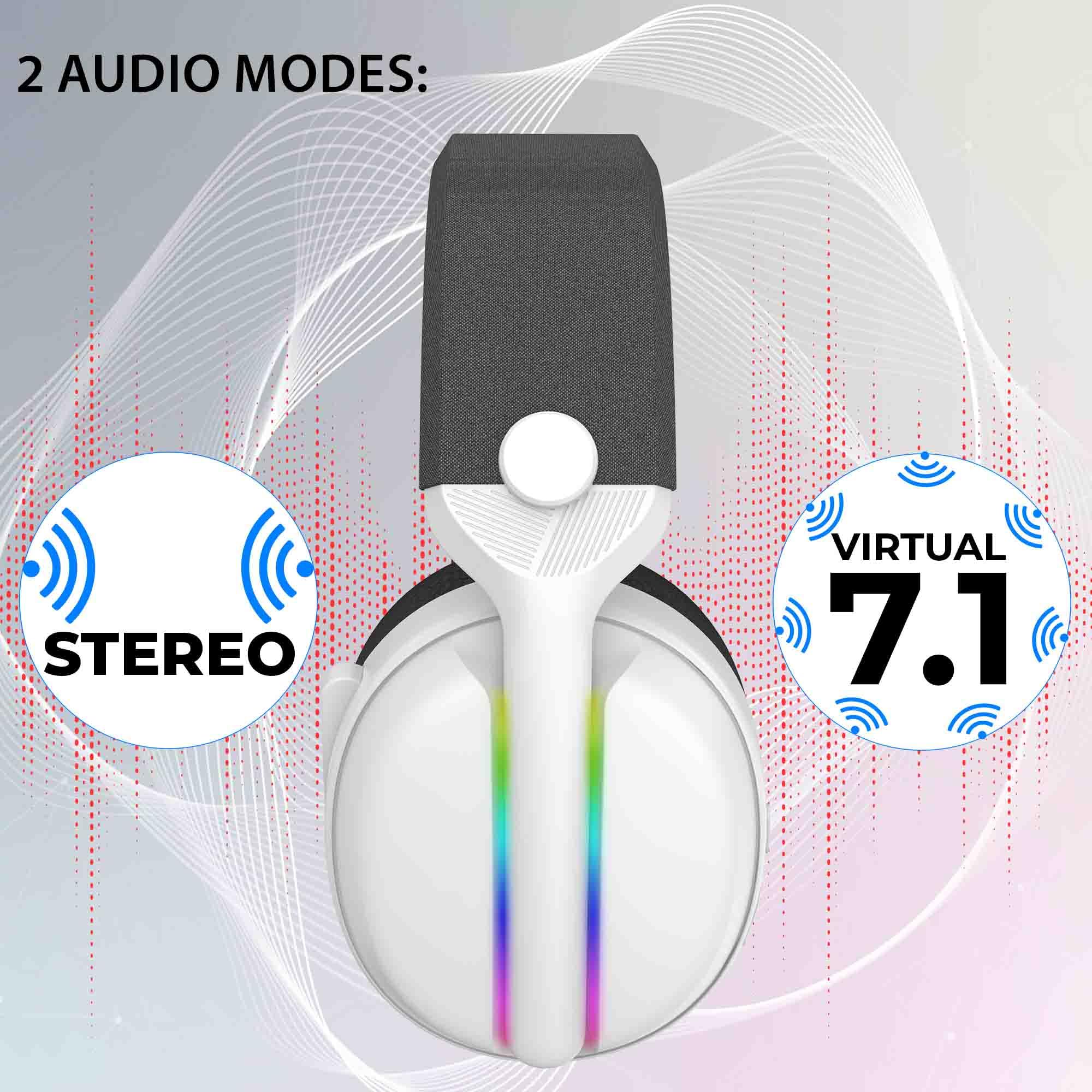 Subsonic - Subsonic - Vektra casque gaming sans fil pour PS5 PS4 PC Xbox Switch, casque gamer à LED avec hauts parleurs 7.1, micro rétractable, réglage du volume et bouton mute intégrés Blanc