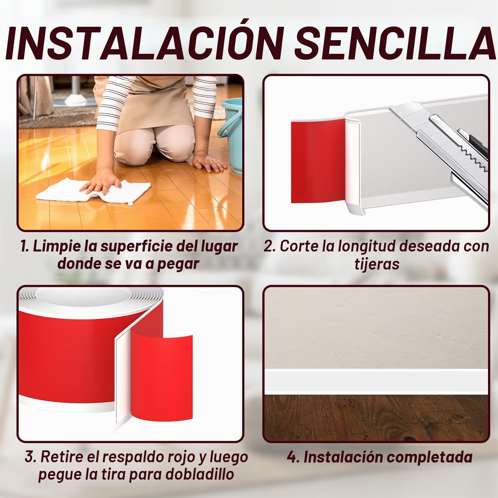 Rodapies Autoadhesivo Ancho Flexible Blanco 100x20mm 6M Pvc Zocalo