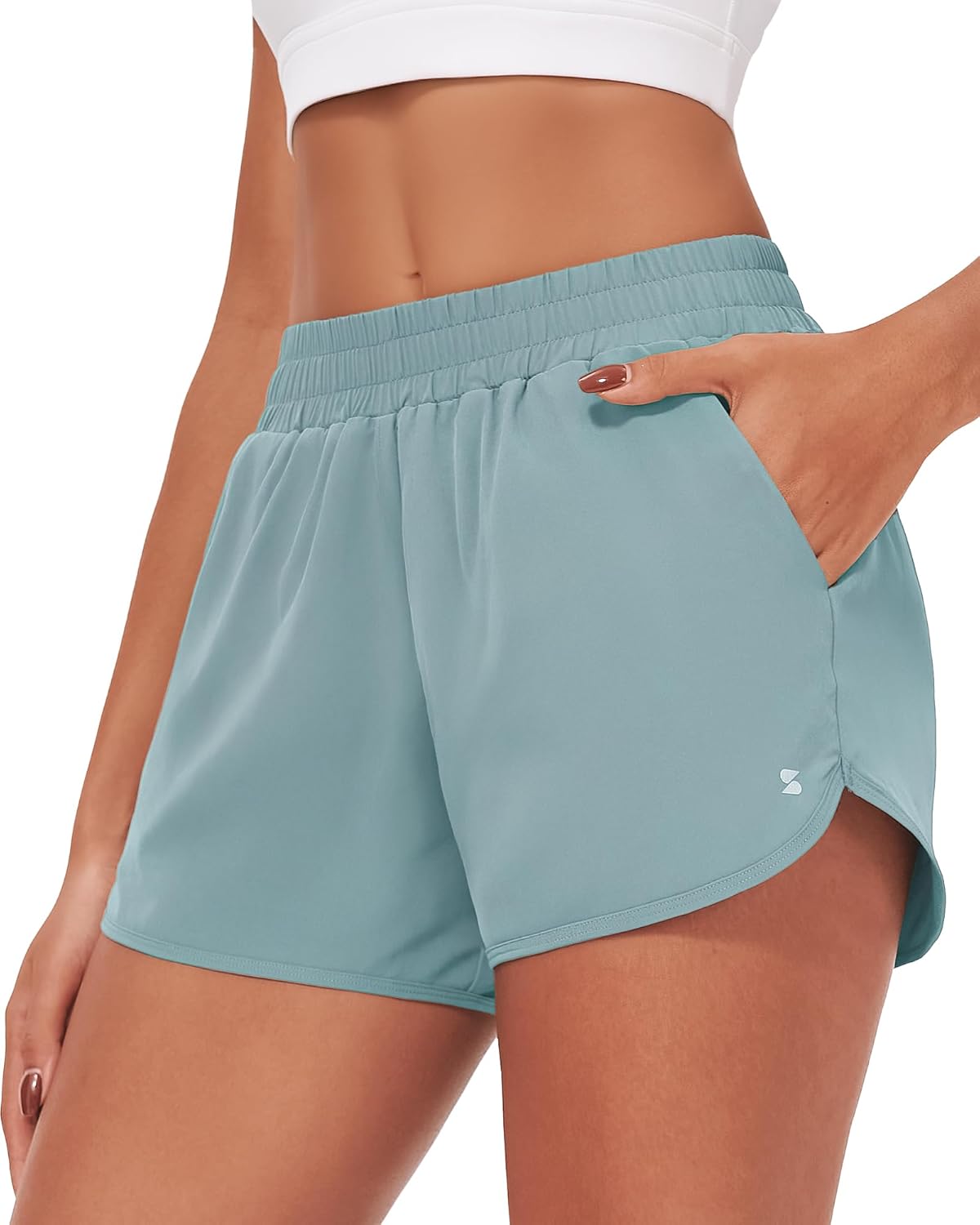 Stelle Womens 3" Running Shorts Mesh Liner High Waisted Workout Shorts Quick Dry Dolphin Athletic Shorts with Pockets