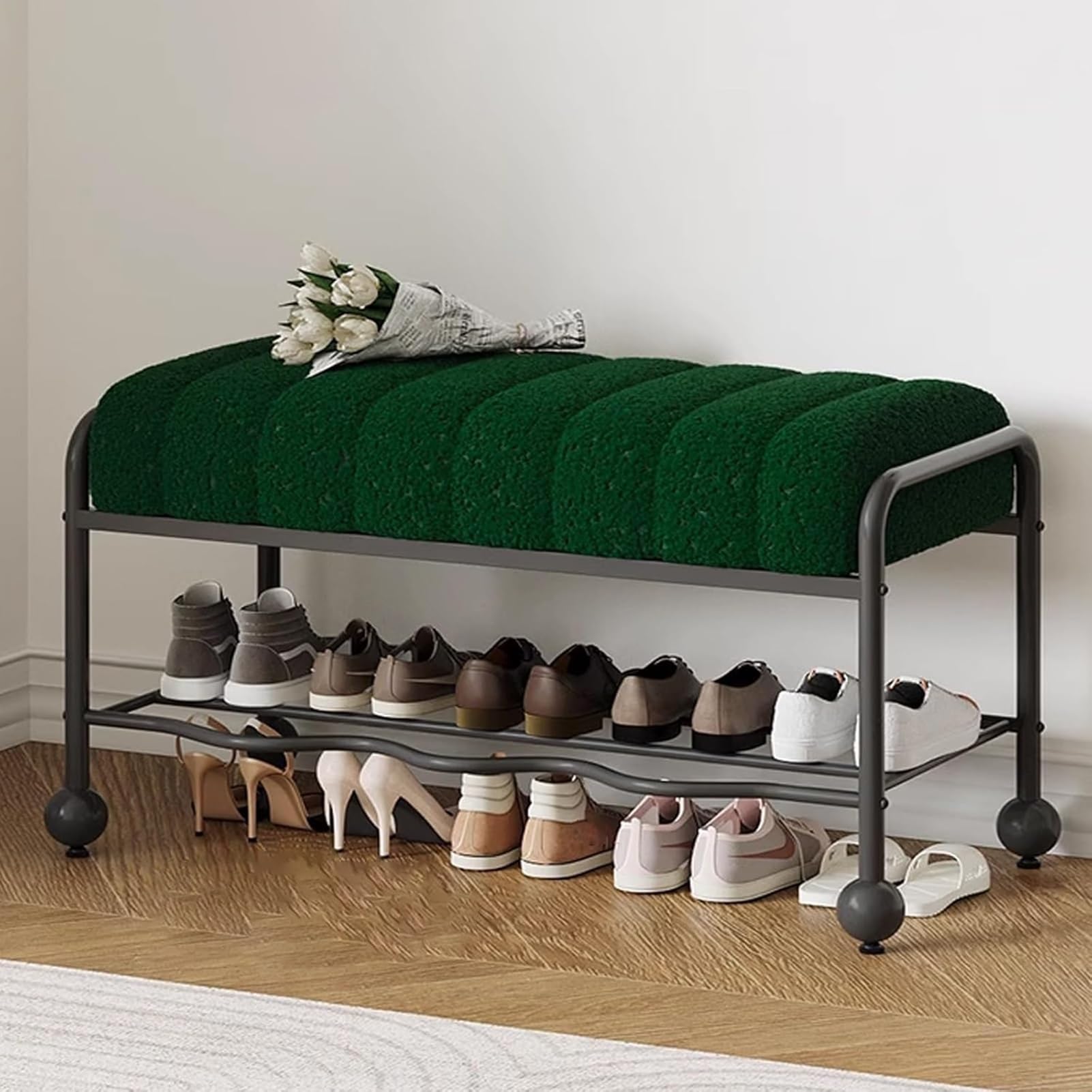 Banco para Zapatos Acolchado Verde de 60cm: Zapatero de Entrada
