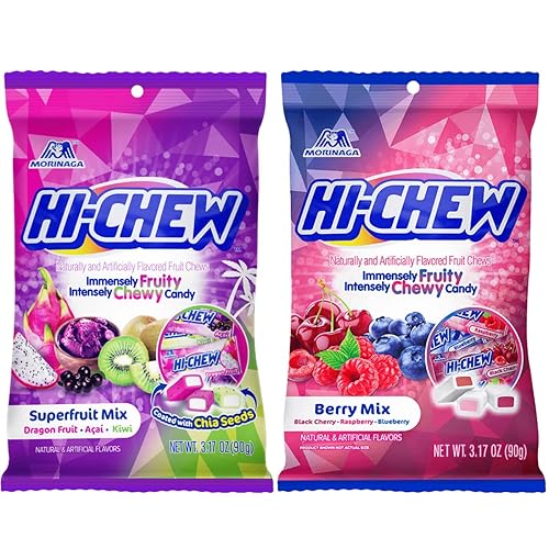 Hi Chew Candy - 2 sabores diferentes, mezcla de superfrutas y mezcla de bayas, dulces masticables afrutados, paquete variado de dulces japoneses,