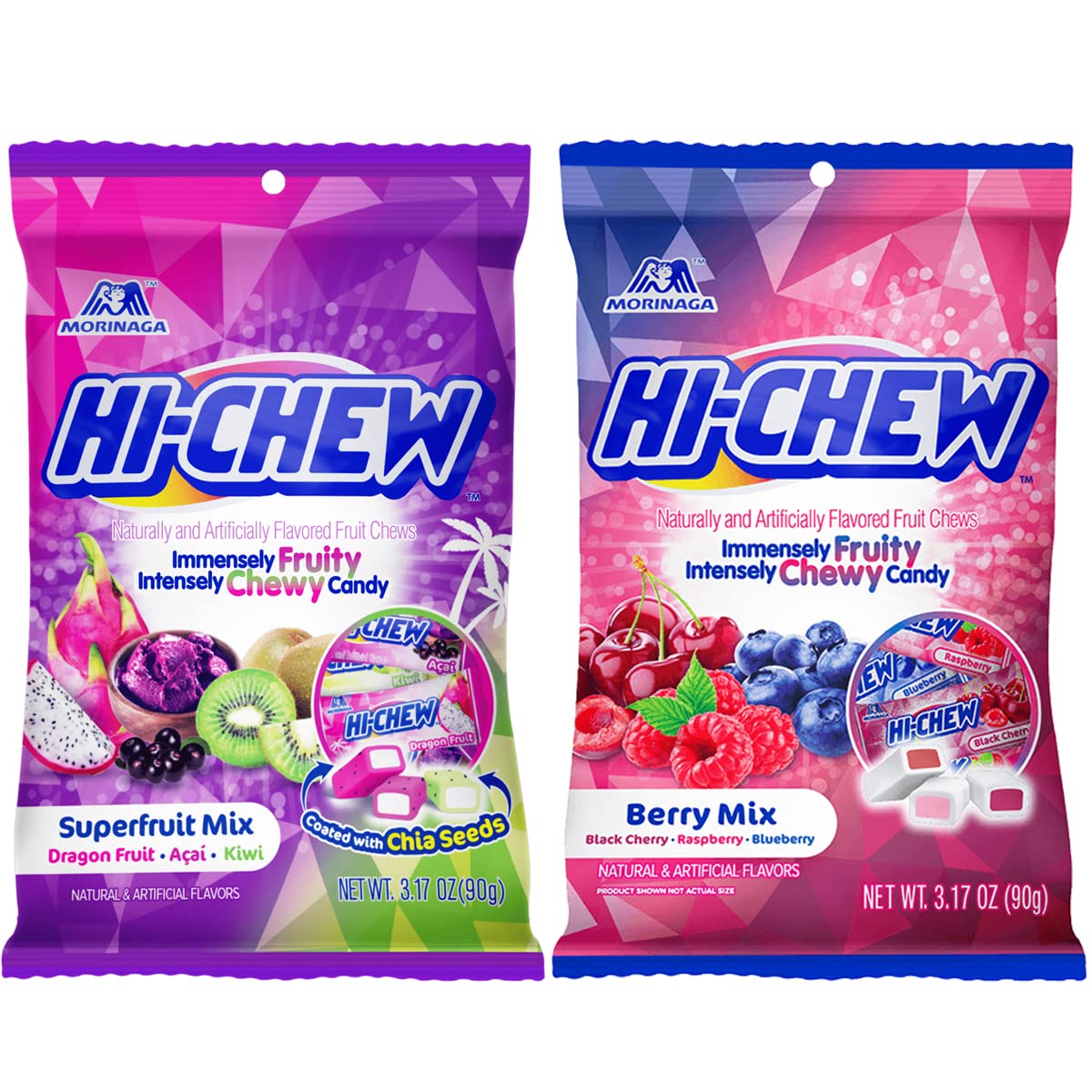 Hi Chew Candy 2 Different Flavors, Fantasy Mix and Berry Mix Fruity Chewy Japanese Candy Variety Pack of 2 (Berry & Superfruit Mix)