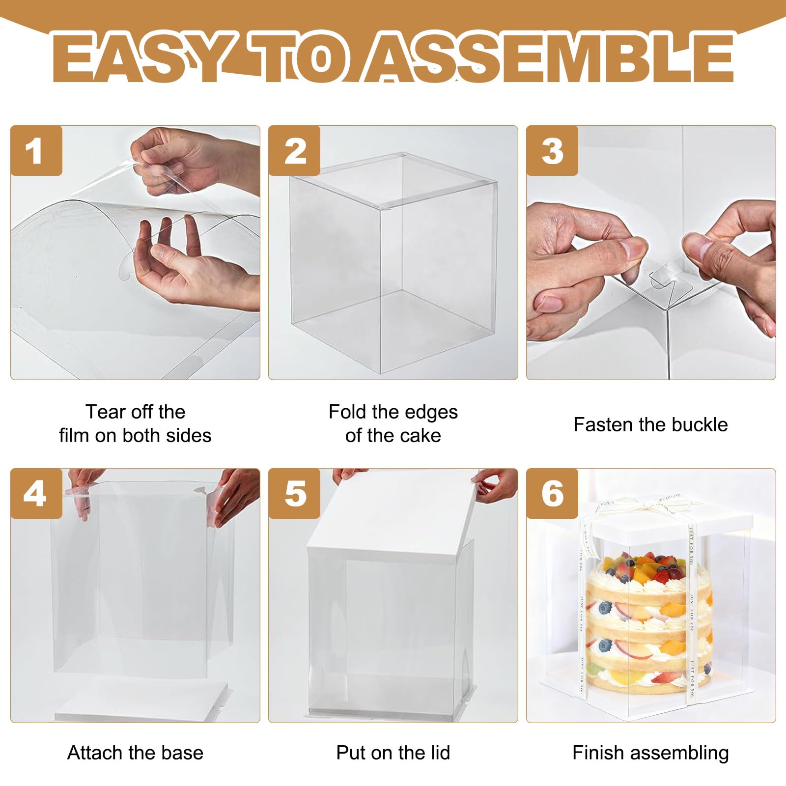Scatola trasparente per torte da 25,4 cm, 30 x 30 x 40 cm, scatola regalo trasparente per torte con coperchio, bandiera per feste di compleanno, cappello di compleanno, contenitori in plastica per