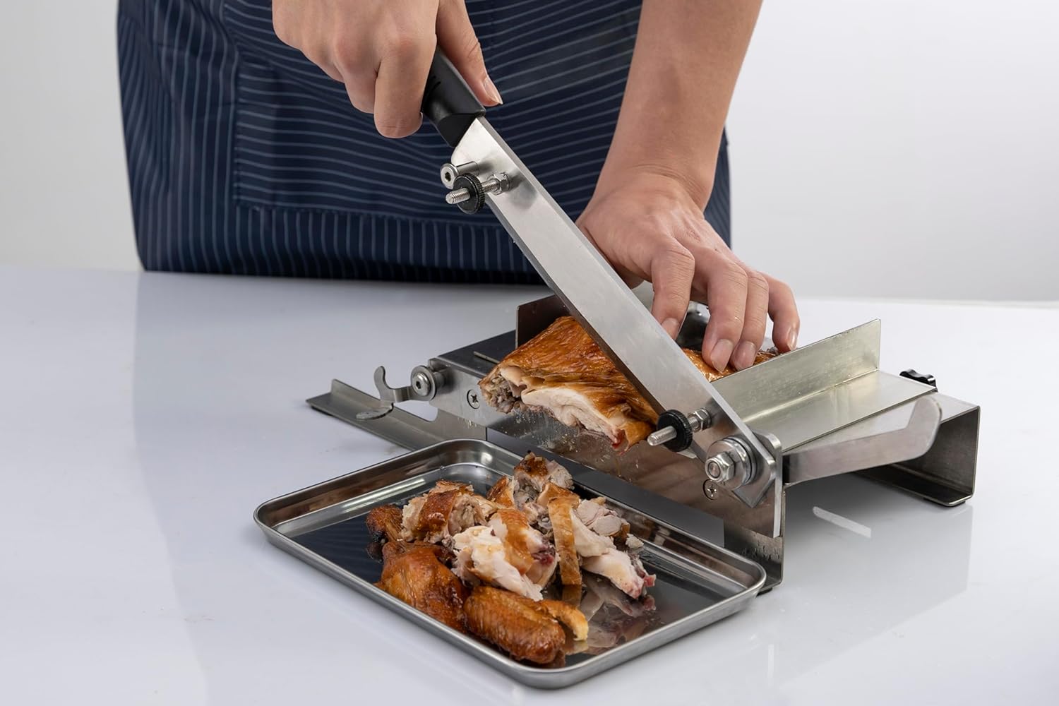 10inch Manual Meat Slicer - Heavy Duty Slicing Machine for Deli, Home, n BBQ - Frozen Meat Cleaver Knife Quick Prepare Ham, Bacon, Veggies, Herb, Root, Ginseng, Fish, Cheese, Ribs n Beef Jerky