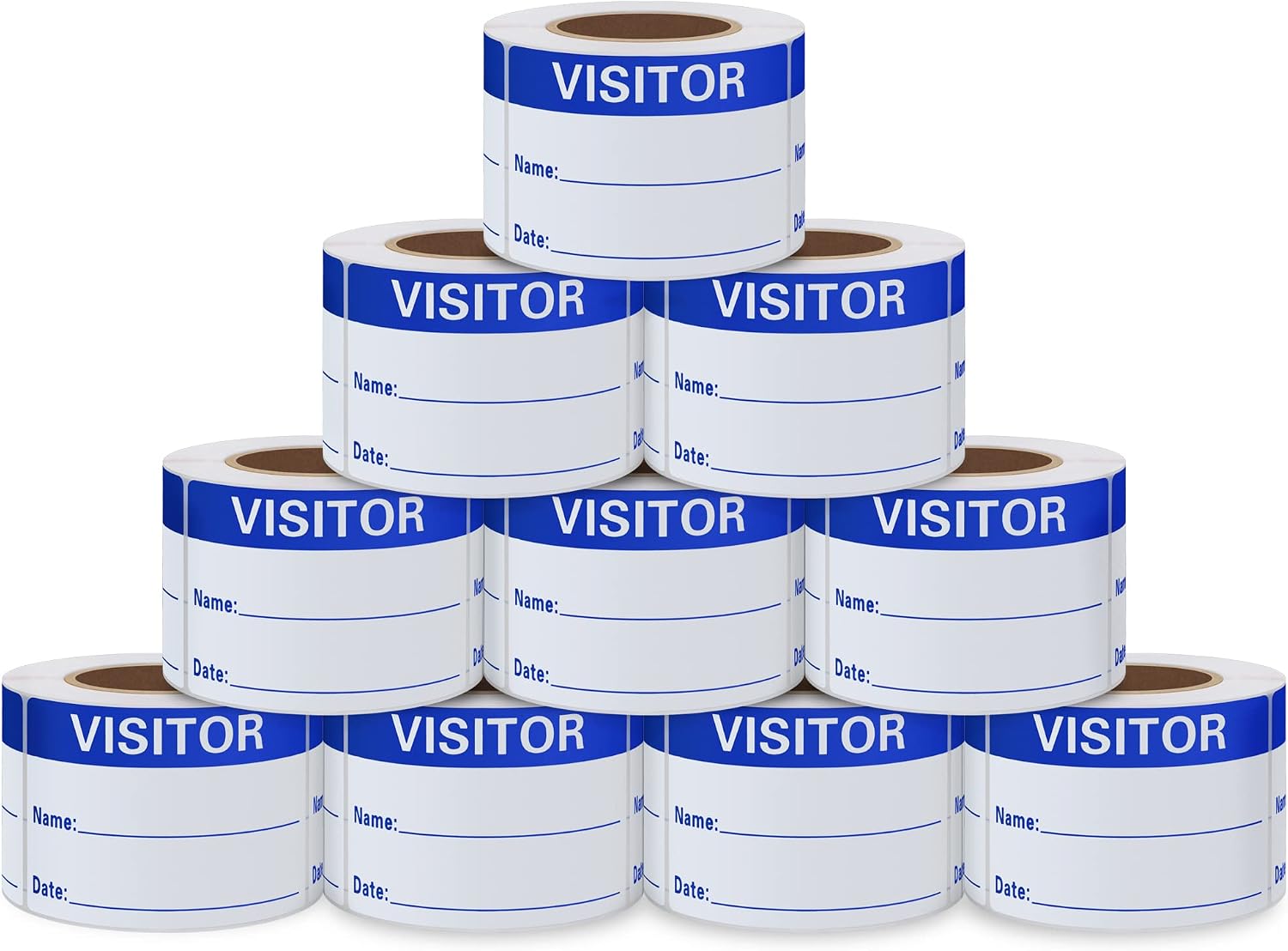 Visitor Pass Labels Name Identification Stickers Writable 2×3 Inch Blue - 300 Stickers Per Roll（10 Rolls）