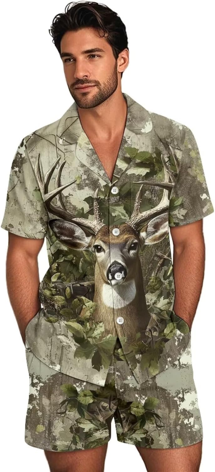Summer Pajama Set for Men Button Down Shirt with Shorts Set Lounge Wear Sleepwear for Bedroom Home XS-5XL