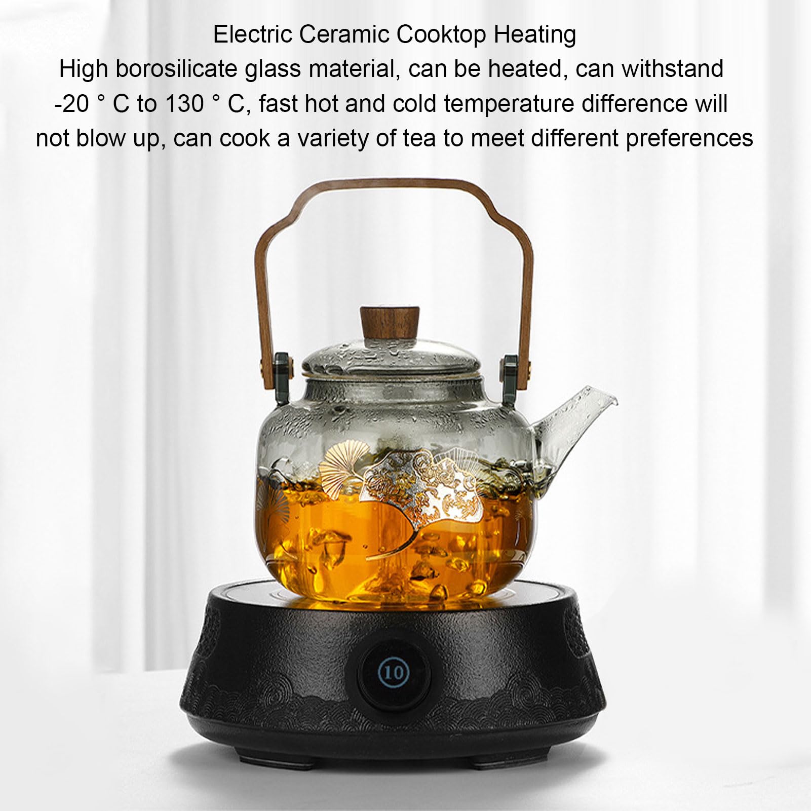 Szklany Czajniczka z Wyjmowanymi Infuzorami 900 Ml Wysoka Borokrzewnik Kuchenna Bezpieczna Herbata Kettle Drewniana Rączka przezroczystą pokrywkę, na luźną herbatę, Kemping Produku