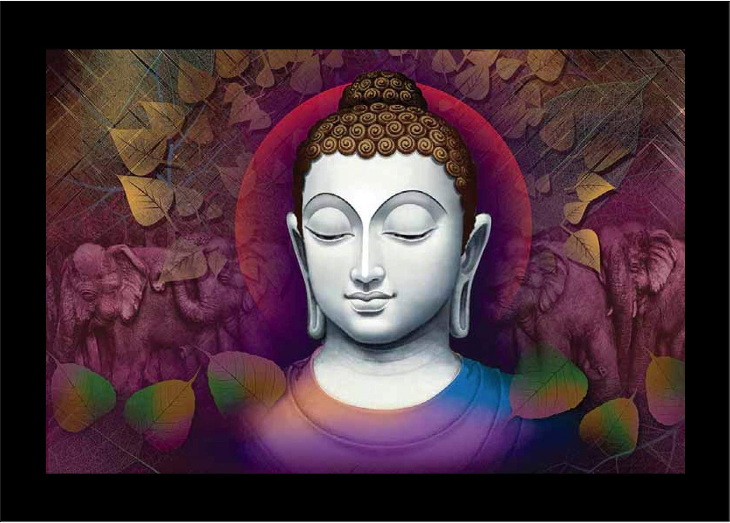 LIFEHAXTOREXtore Positive Aura Buddha Art Framed Painting | Ready to Hang (Wood, 12inch x 18 inch)