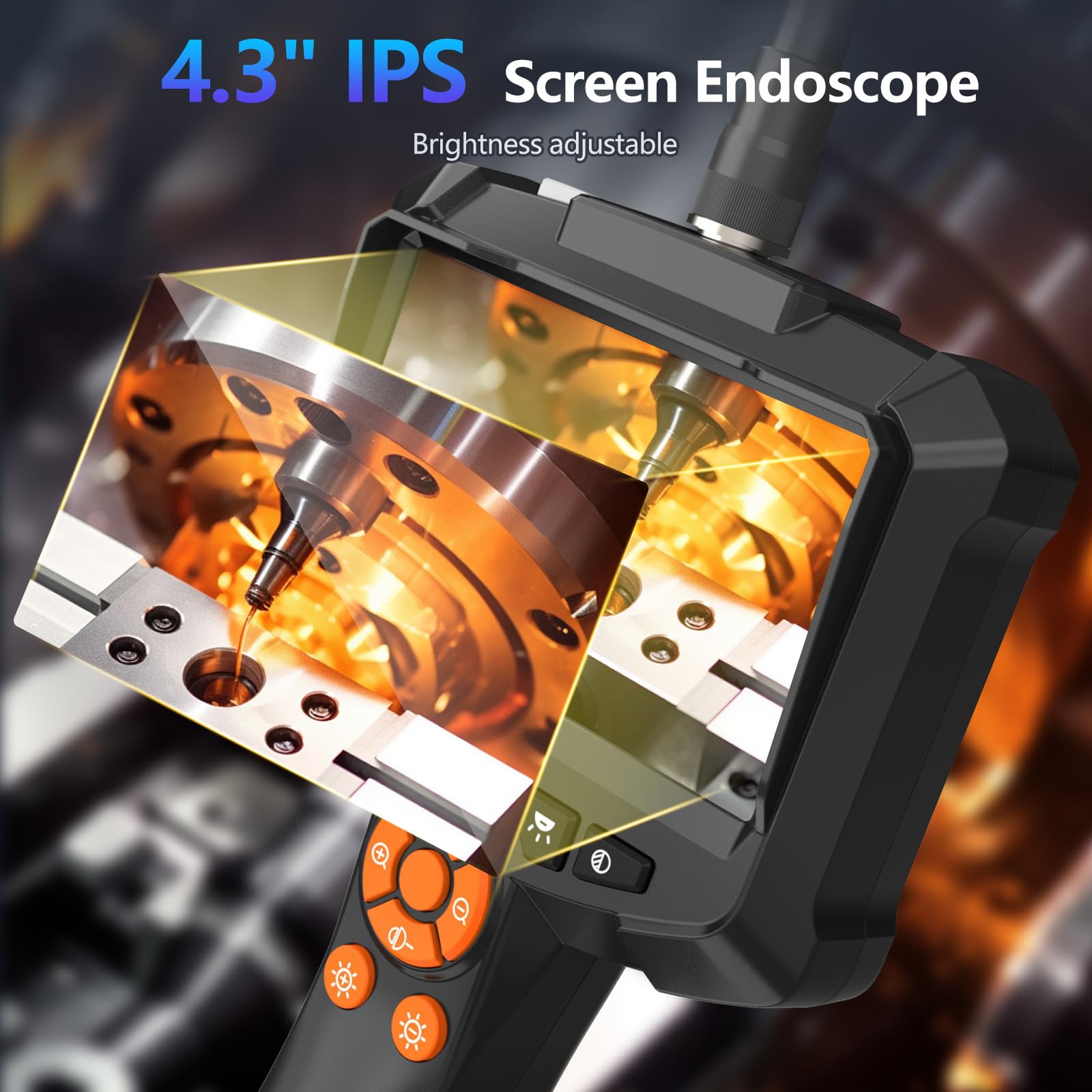 4,3-calowy ekran IPS 1080P HD cyfrowa kamera inspekcyjna boroskop ze światłami LED, wąż ręczny IP67 wodoodporna kamera spustowa, półsztywny kabel 5 m