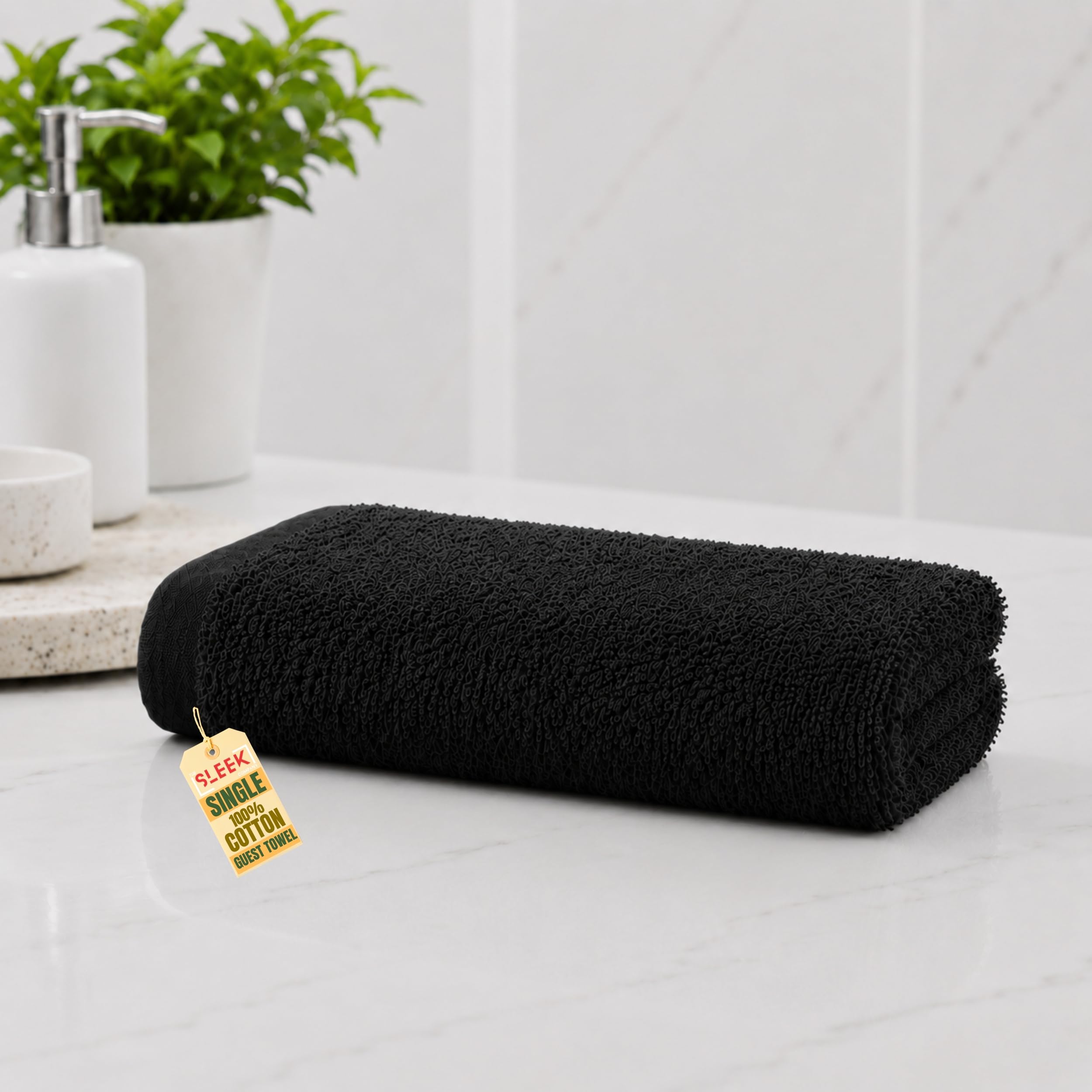 100% Cotton Guest Towels (30x50cm) – 500GSM Soft & Absorbent Small Hand Towels For Kitchen – Hypoallergenic & Quick Dry Hand Towels For Bathroom – Ideal Small Hand Towel For Homes, Hotel & Spa (Black)