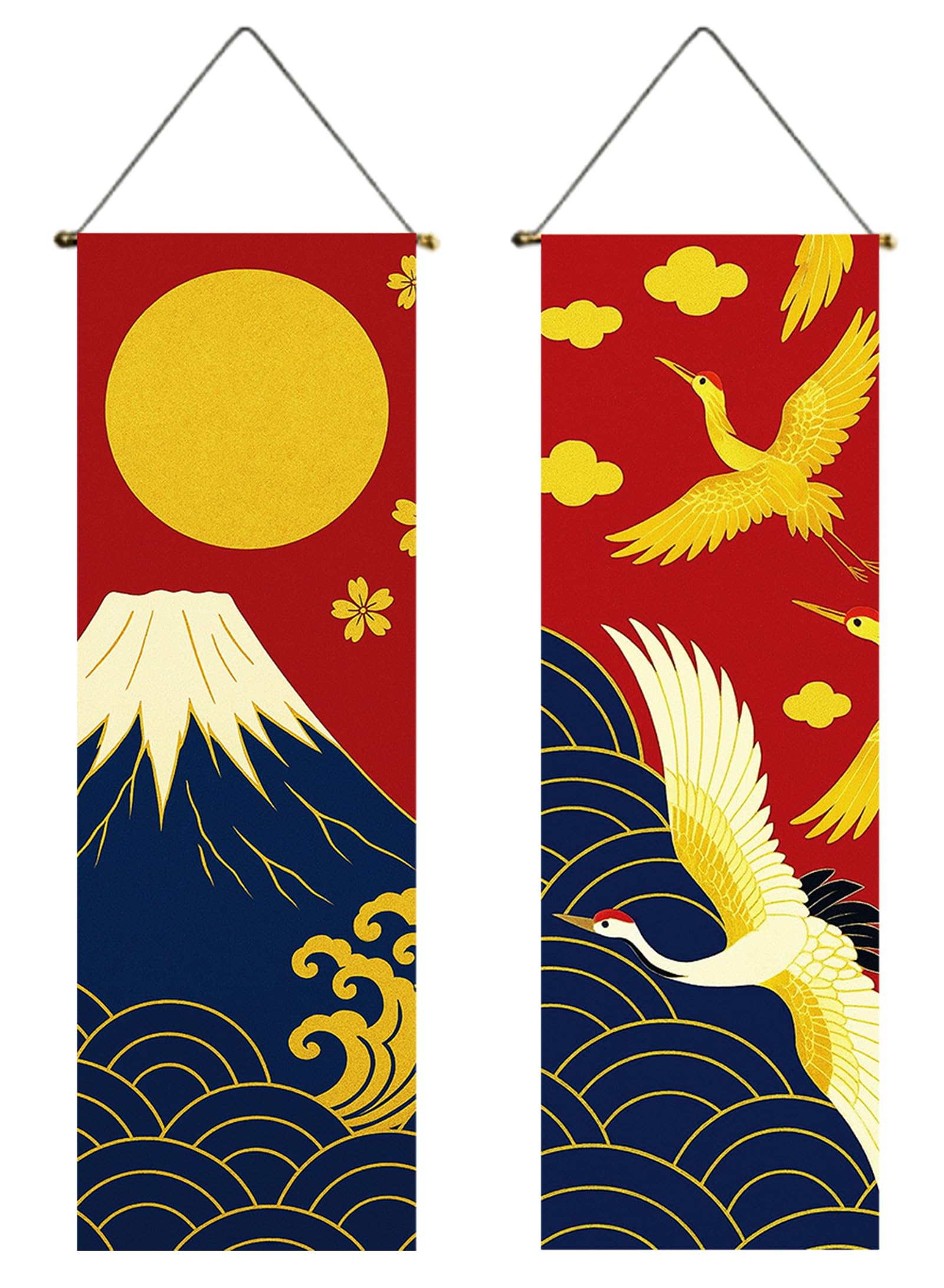 Amazon.co.jp: next.design タペストリー 掛け軸 2枚セット 鶴 富士