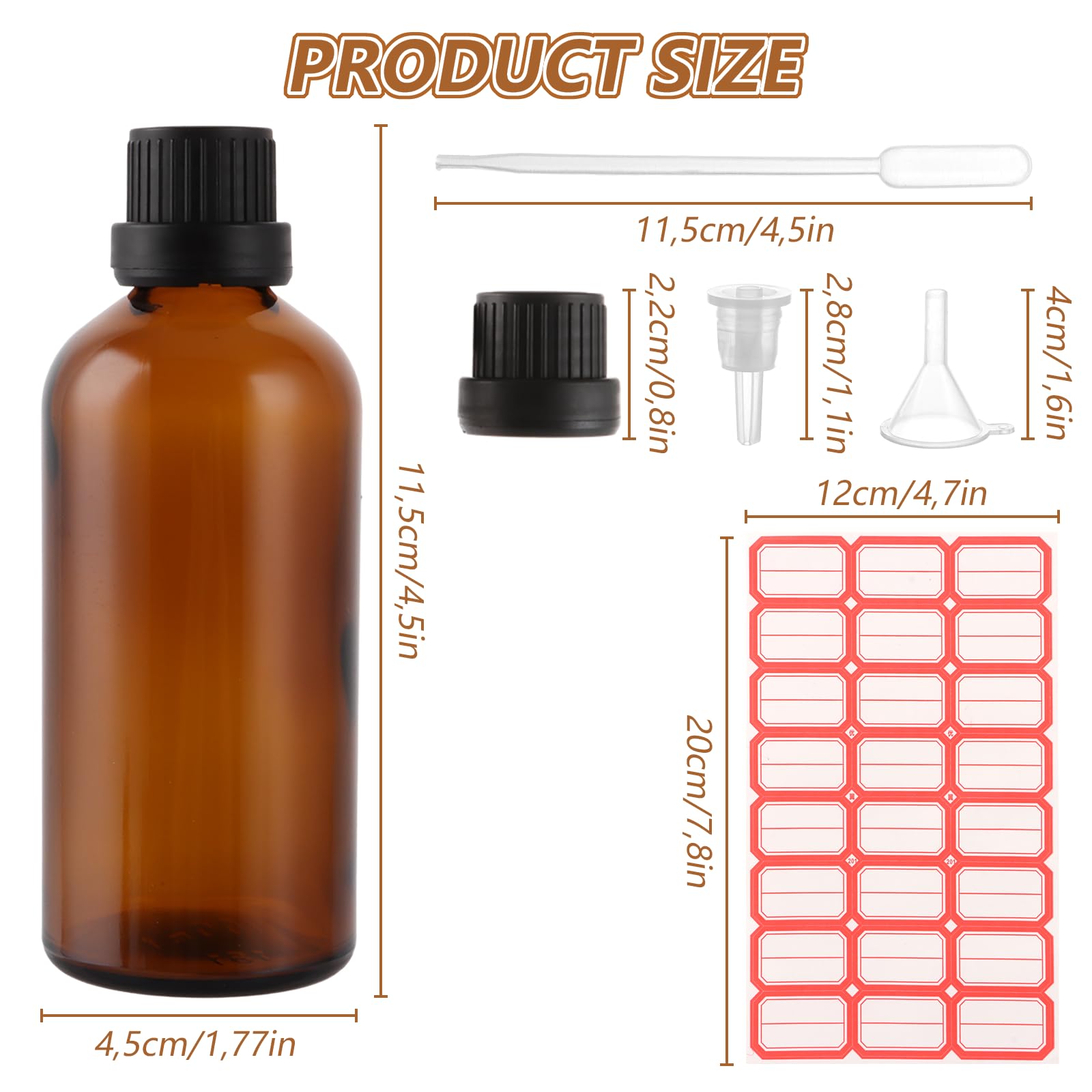 DAJAVE 24 flaconi per contagocce da 100 ml, in vetro marrone, set di bottiglie da farmacia, con gocciolatore, piccole bottiglie di vetro con tappo a vite