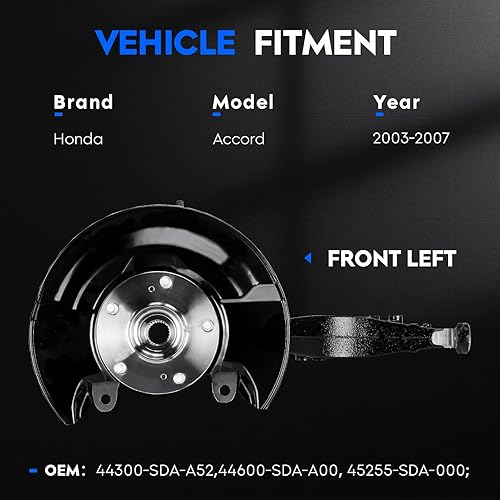 Miniatura 10 de Conjunto de cubo de cojinete de dirección y cojinete de rueda delantero derecho compatible con Honda Accord 2.4L Coupé o sedán 2003-2007, reemplazo