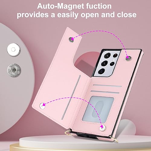 Miniatura 4 de Funda tipo cartera cruzada para Samsung Galaxy S21 Ultra con soporte para ranura para tarjetas de bloqueo RFID, funda magnética con tapa, bolso de