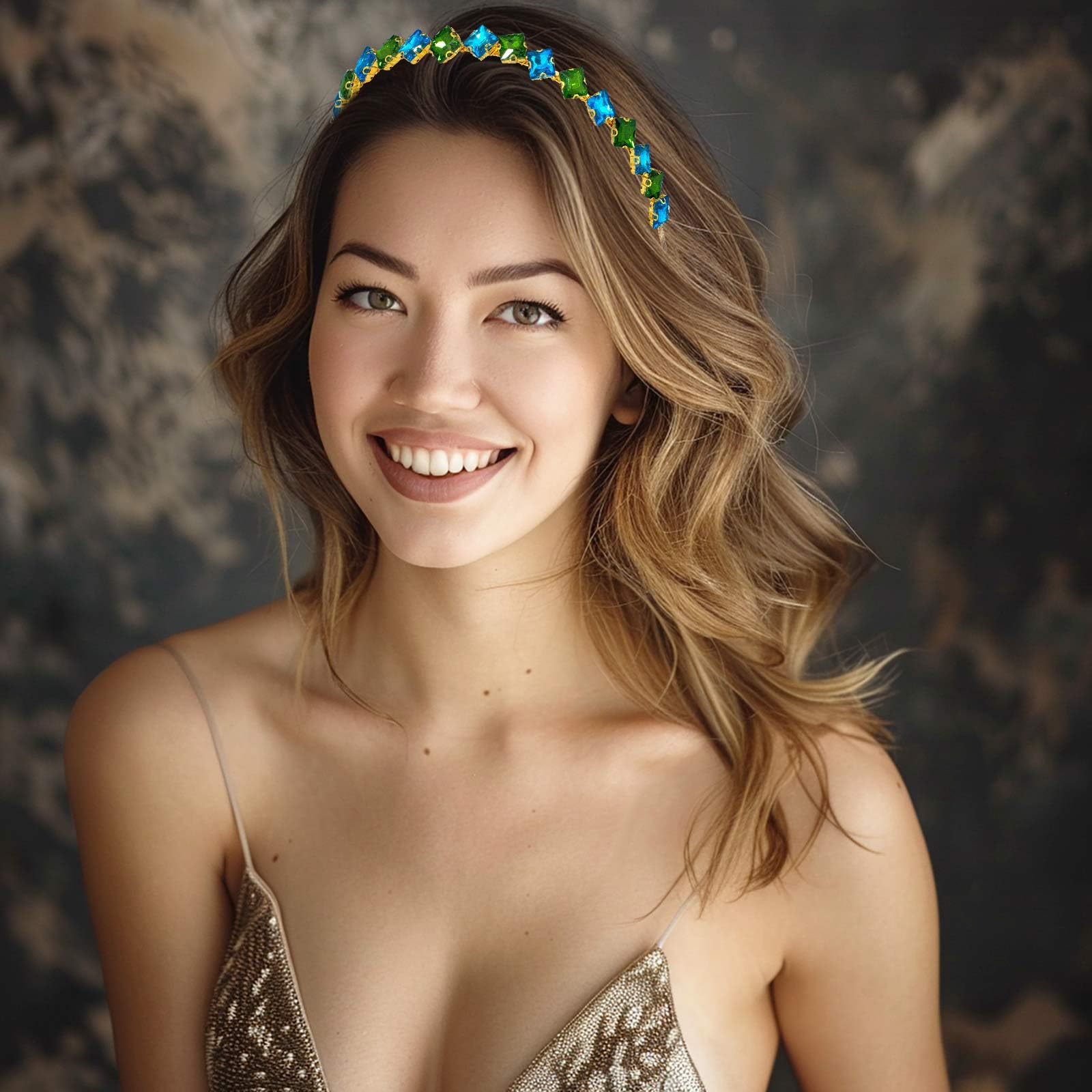 Rhinestone Headband Sparkling Gemstone Headwear Party Prom Hair Accessory for Women and Girls (green+blue) - Image 4