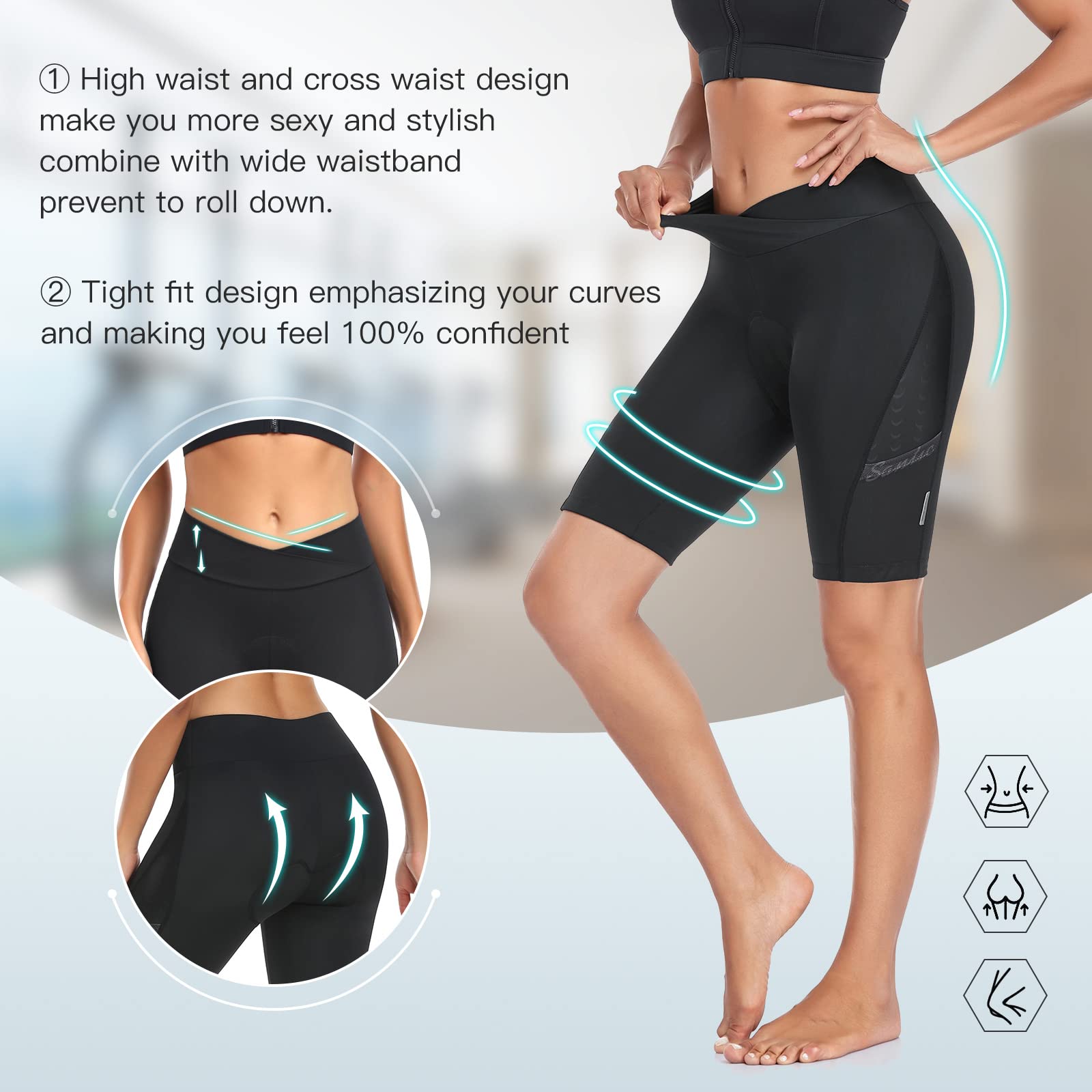 Santic Short de cyclisme rembourré respirant à séchage rapide avec poches latérales pour femme