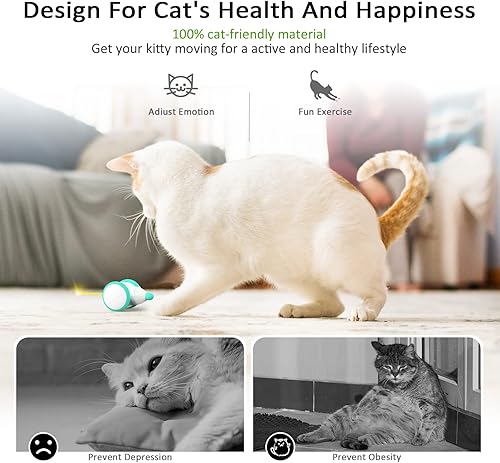 Miniatura 2 de POYAMOC Juguetes interactivos para gatos de interior, juguetes automáticos para ejercicio de mascotas con luces LED y sonido chirriante de ratón,