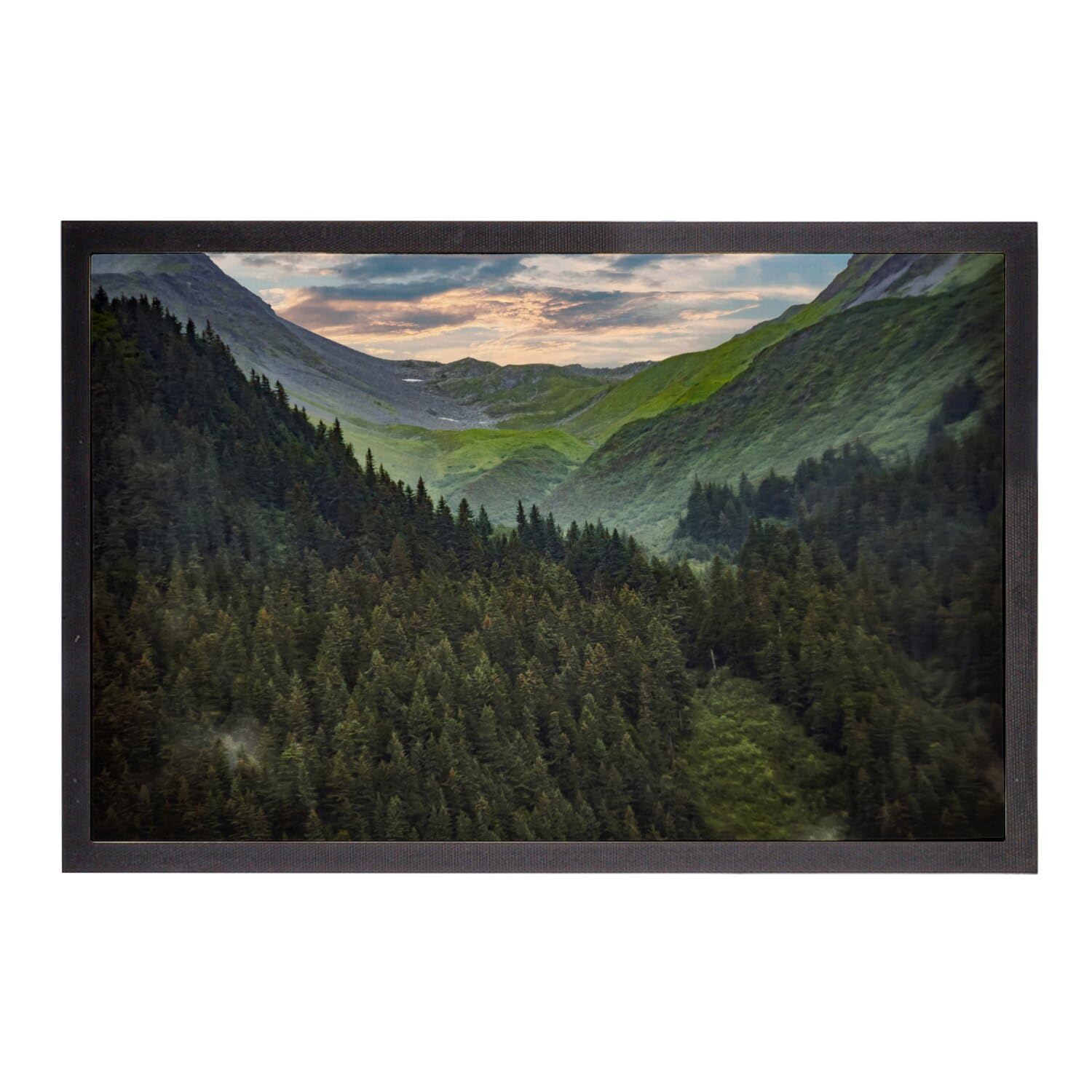 Paillasson vallée couverte de pins tapis entrée montagne 60x40cm