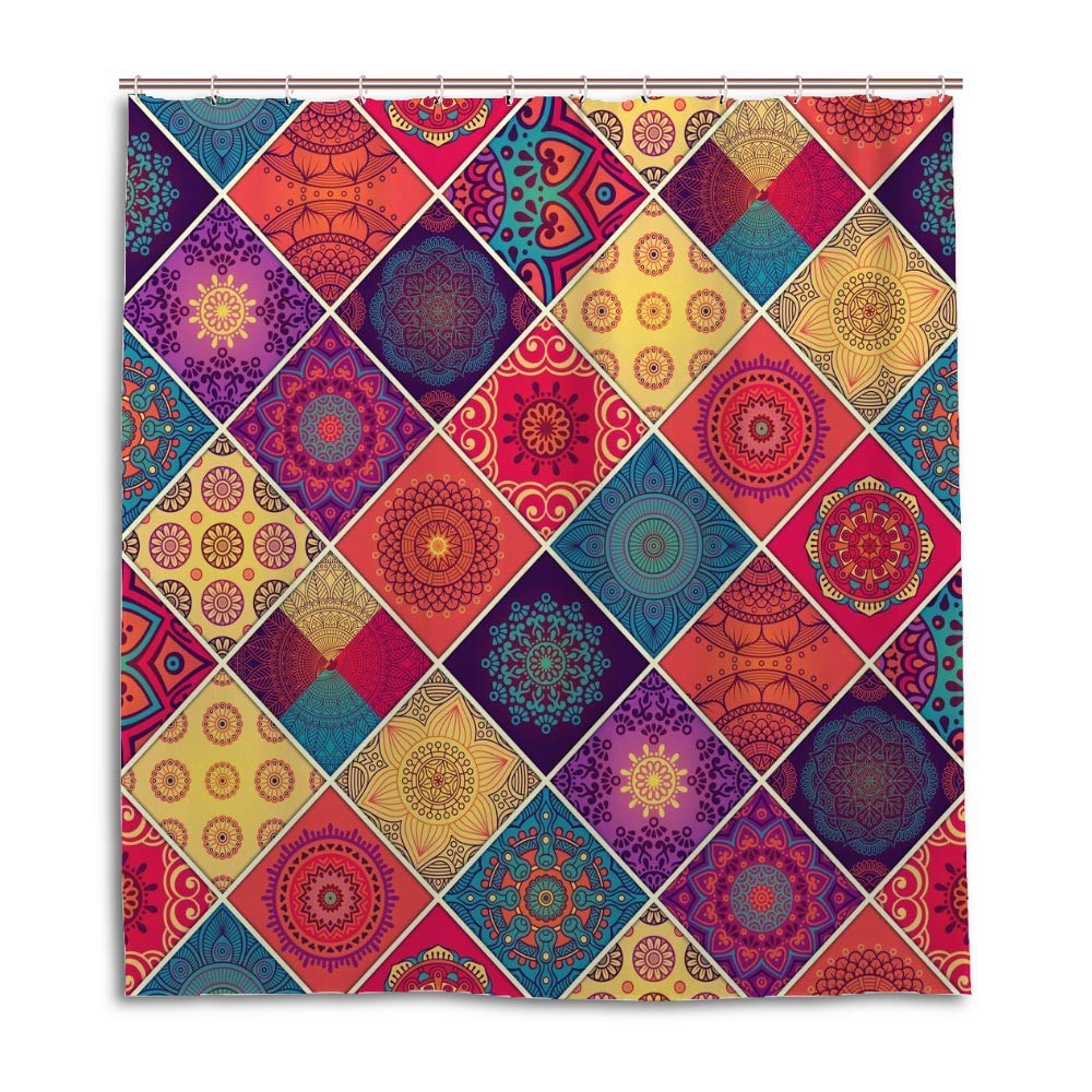 Rideau de douche oriental en polyester imperméable avec crochets décoratifs 168x183cm