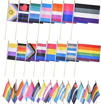 15 Different Small Gay Pride Stick Flags Mini Hand Held Rainbow LGBTQ Flag 5x8 Inch