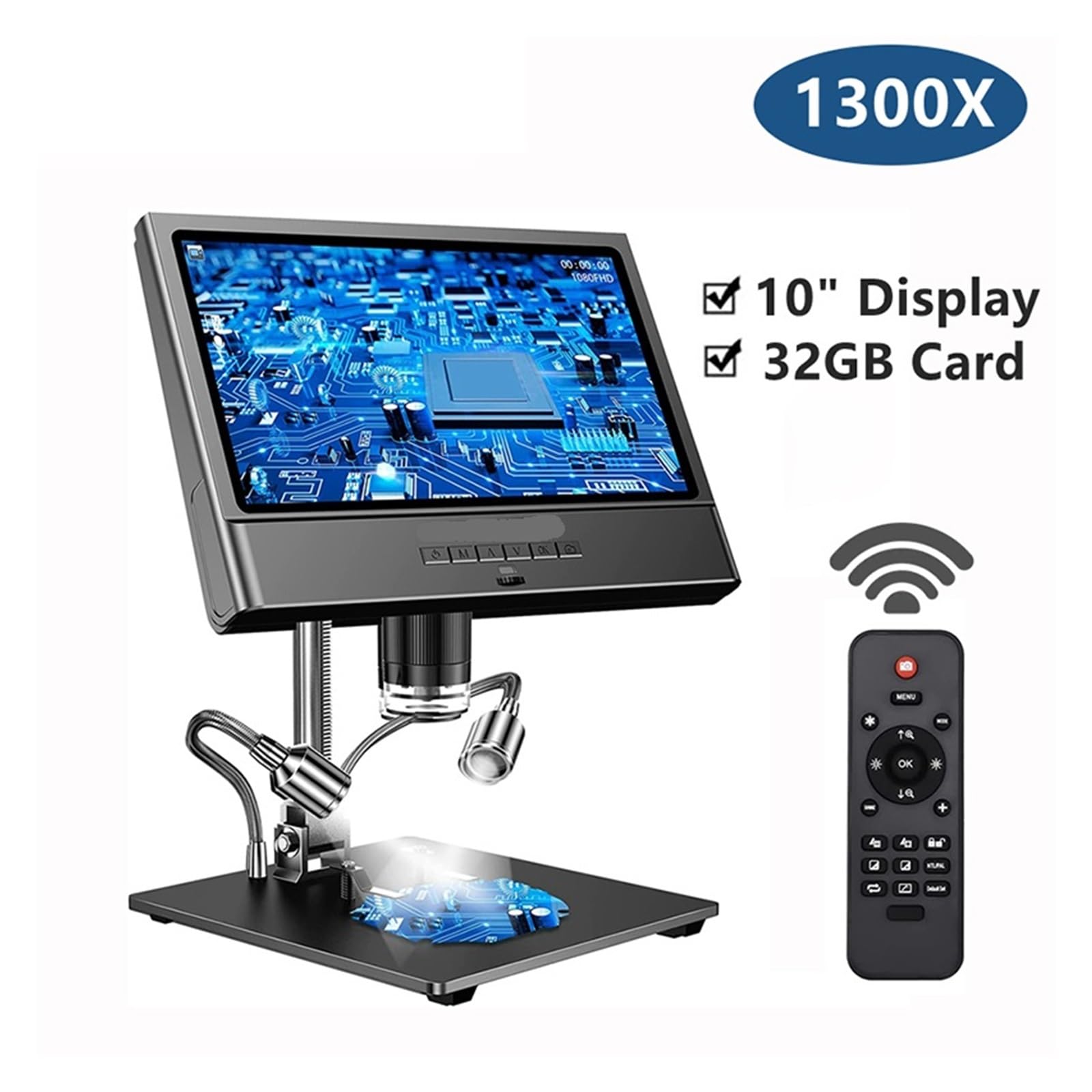 EDM12 10'' Digitalmikroskop 1300X Löten mit Metallstativ und LED-12MP 1080P-Videokamera