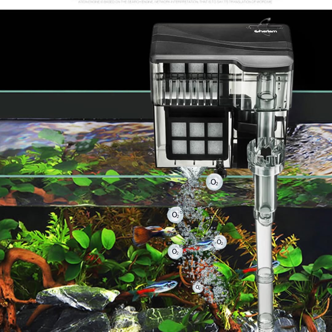 VAYINATO Cherlam Ultra Quiet Premium Hang On Back Filter for Planted Aquarium Fish Tank | CPB-002 | 6 Watts | 550L/Hr with Surface Skimmer Suits Upto 2 Feet Tank