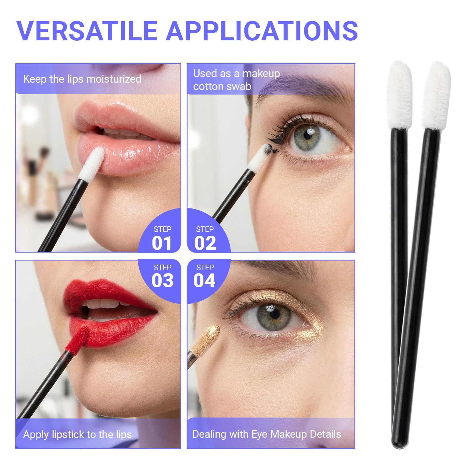 300PCS Cepillos para Maquillaje de Labios, Pinceles Desechables para Labio Ceja Pestaña, Brocha Microbrosse Makeup Tool Negro, Ideal para Viaje, Salón o Uso Profesional