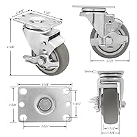 Vista 10 de SY America 3.5" 4 Pack Plate Caster, Thermoplastic Light Heavy Duty Rubber Gray Swivel Caster, Top Plate Casters, 1200 lbs Total Capacity
