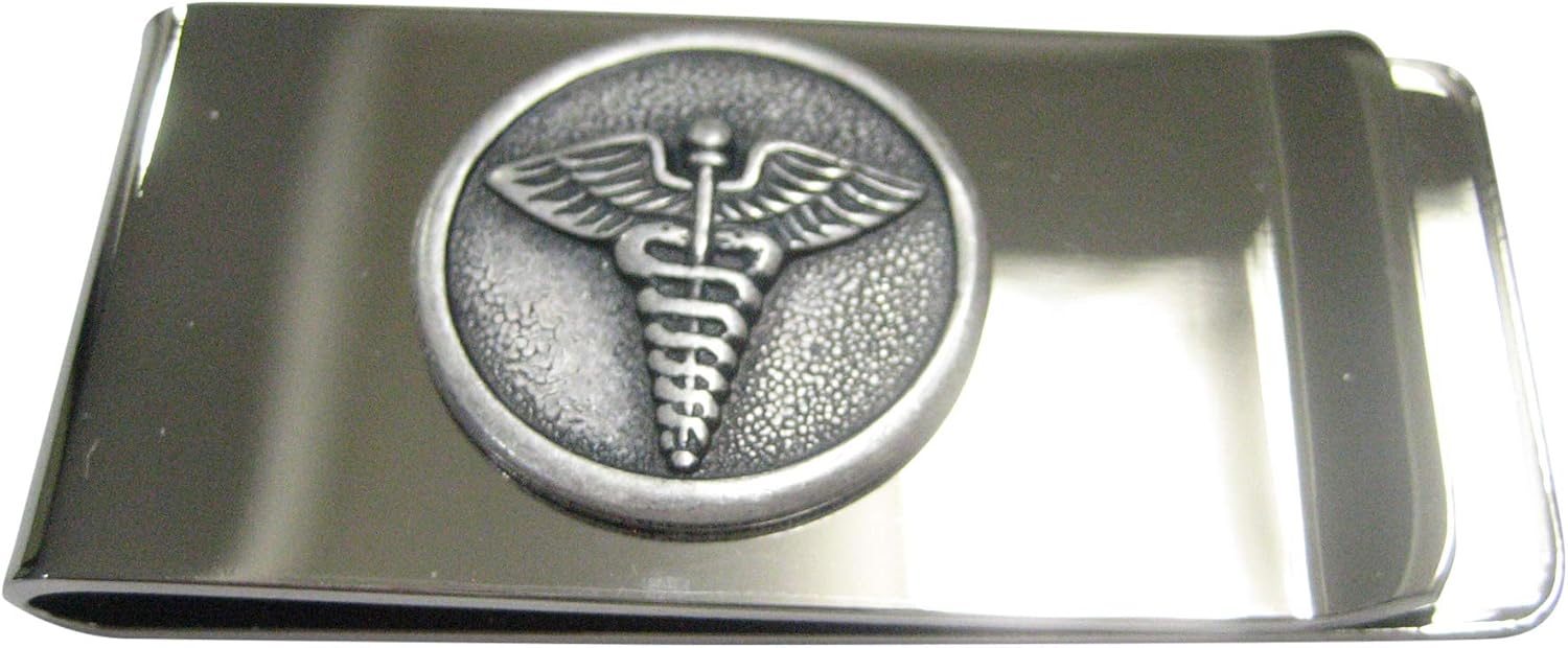 Kiola Designs Silver Toned Round Medical Caduceus Symbol Money Clip