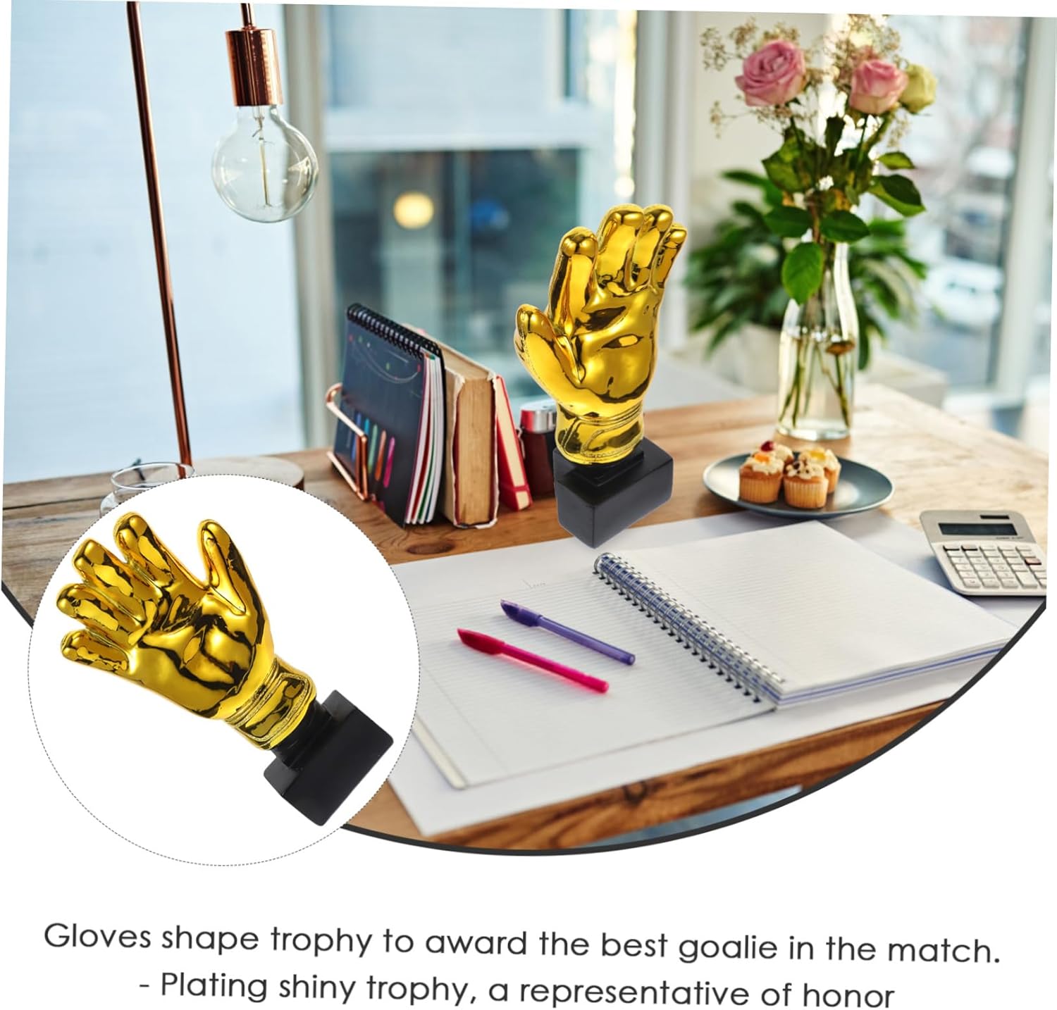 POPETPOP Goalkeeper Gloves Trophy Golden Resin Award Base for Soccer Recognition for Schools Kindergartens and Office Celebrations