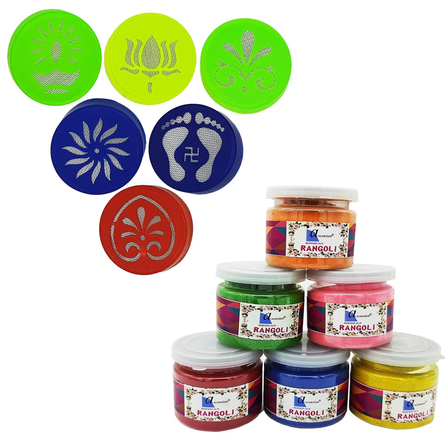 Buy Ascension Rangoli kit 6 Multicolour Rangoli Powder Box Can 140g