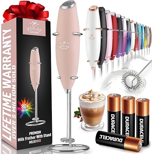 Miniatura 80 de Zulay - Potente espumador de leche con 4 pilas Duracell incluidas, manual, potente espumador de leche para capuchino, frappé, matcha y crema de