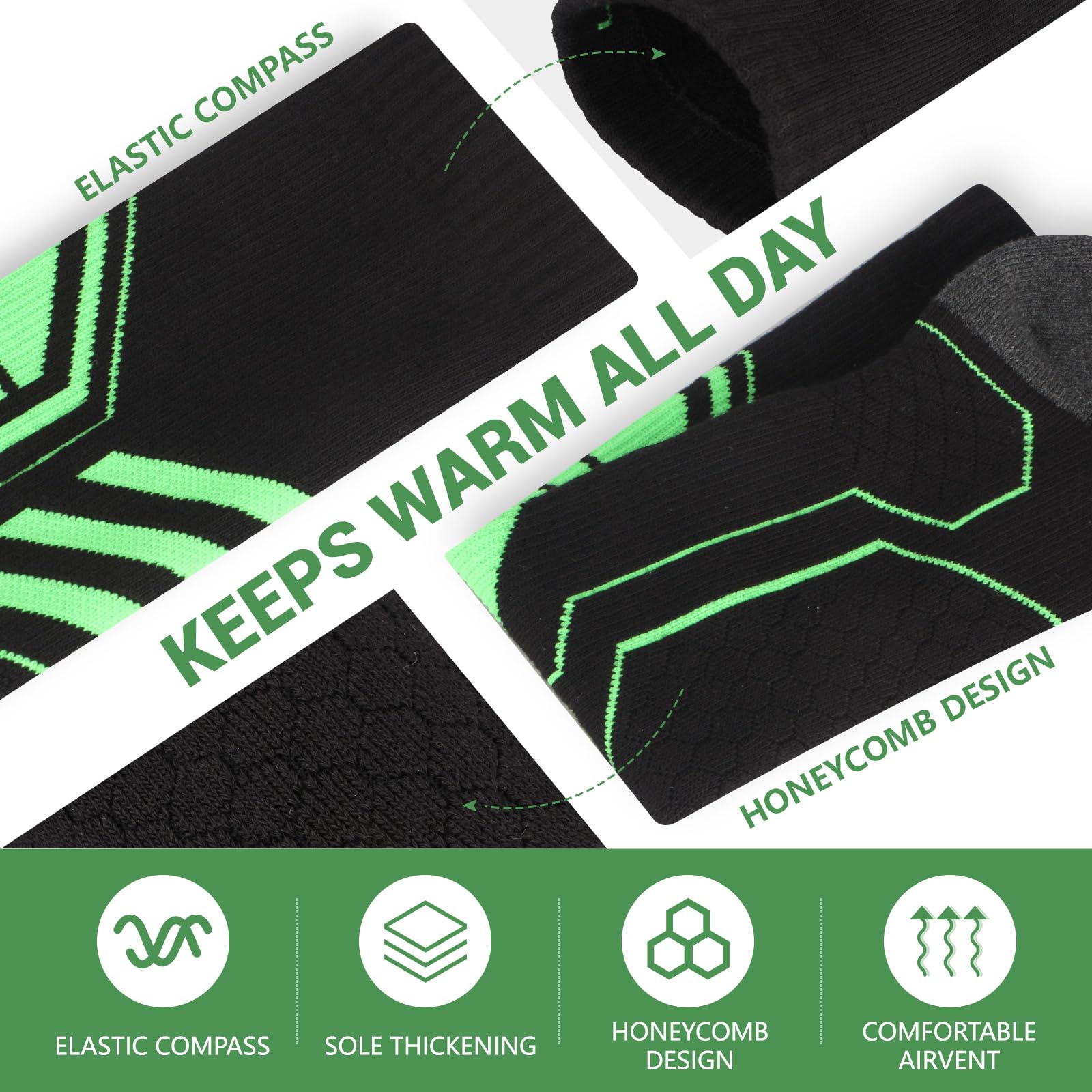 ytorgr 2 paia Calze da Sci,di Calze da Sci Termiche Imbottite per sci Calze da Sci Uomo,Calzettoni per Neve,Calza da Montagna